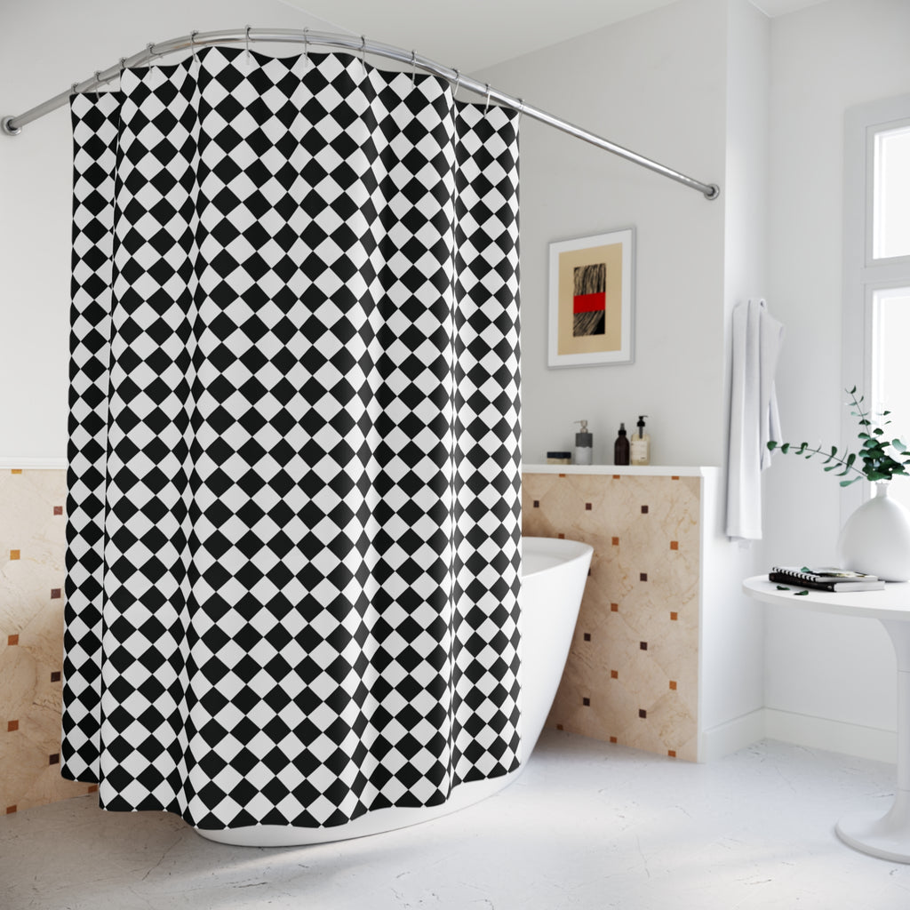 Black and White Diamond Check Shower Curtain