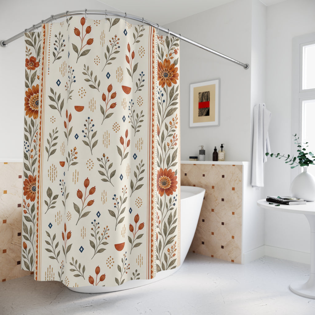 Terracotta Orange Floral Shower Curtain