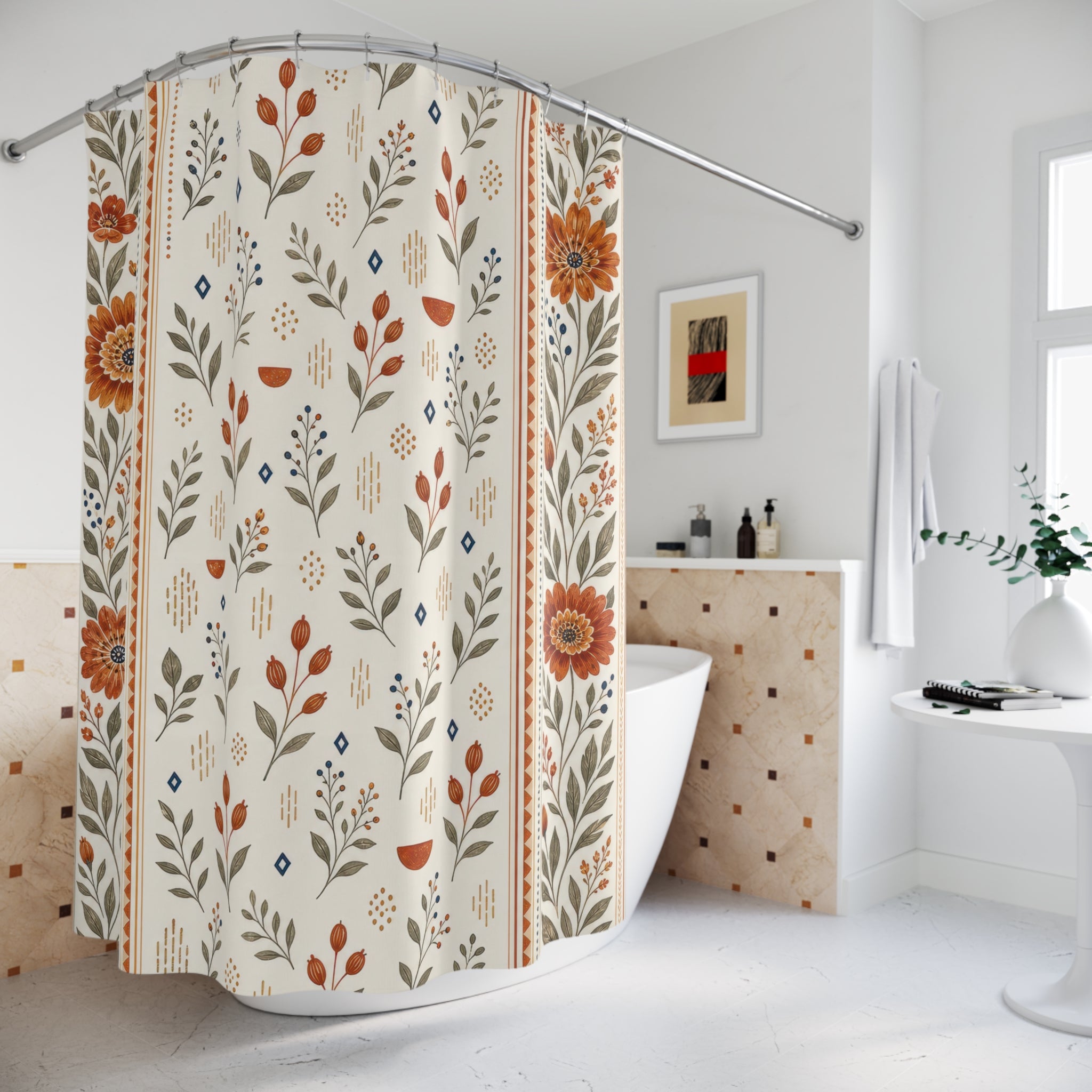 Terracotta Orange Floral Shower Curtain