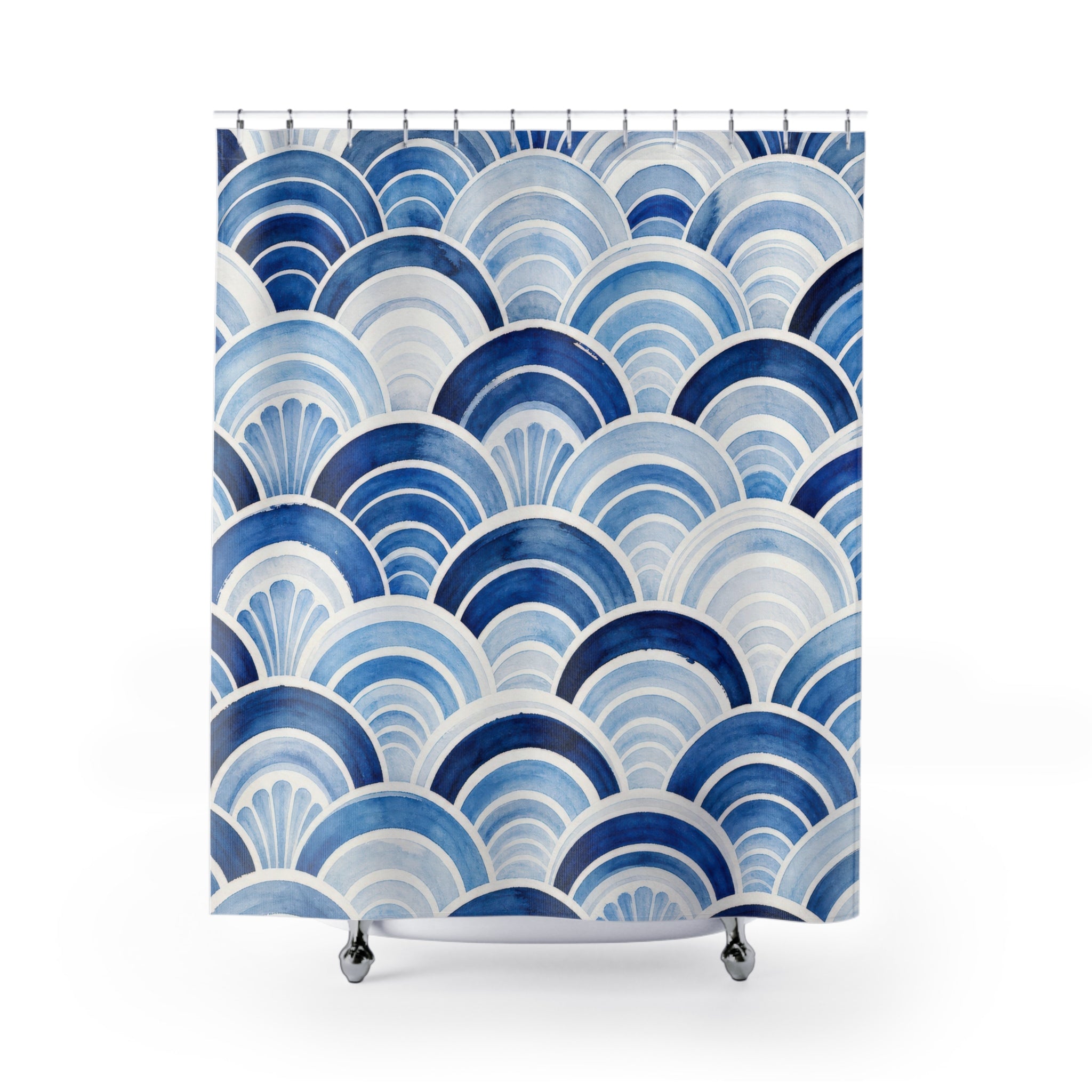 Blue Wave Shower Curtain, Blue White Coastal Bathroom Decor, Wave Pattern Bath Curtain, Guest Bath Decor, Small Bathroom Decor, Home Decor