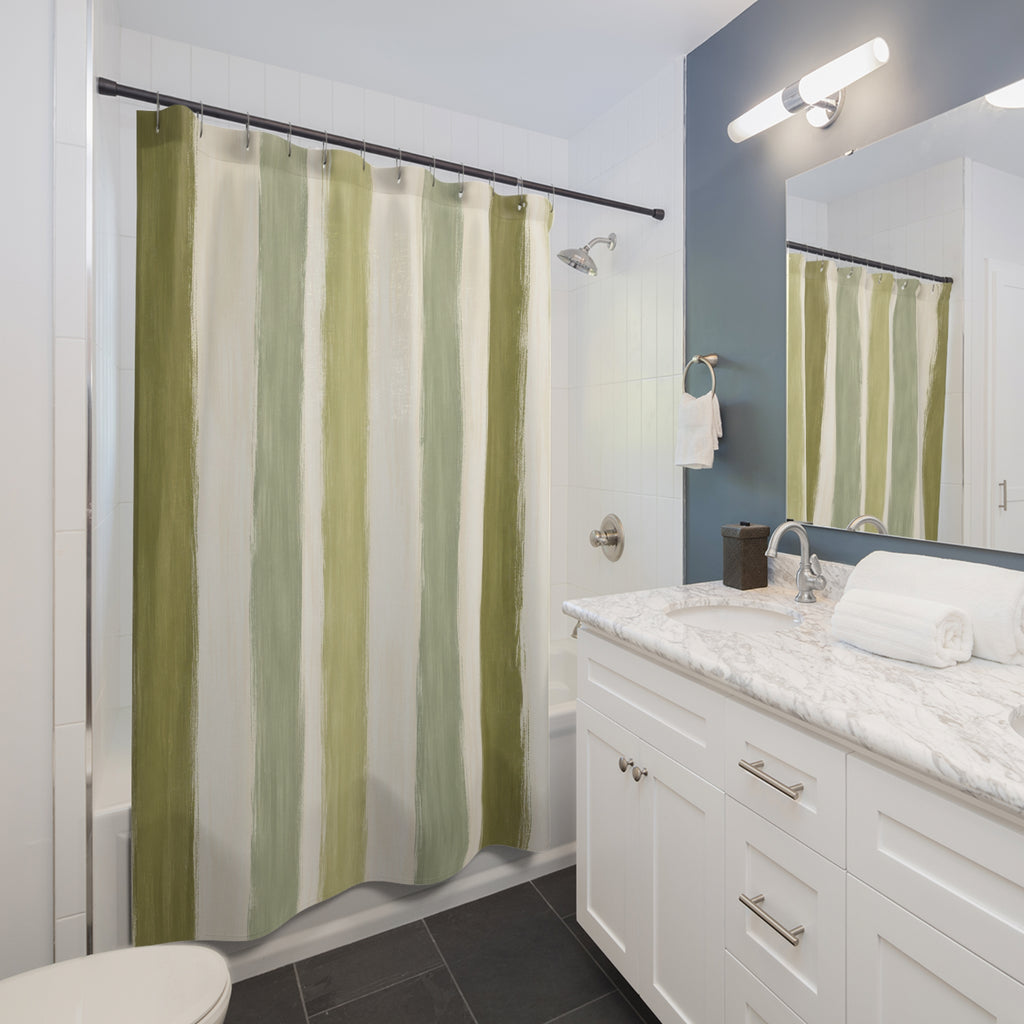 Olive Cabana Stripe Shower Curtain