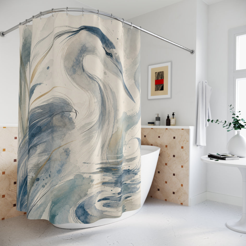 Heron Bird Watercolor Shower Curtain