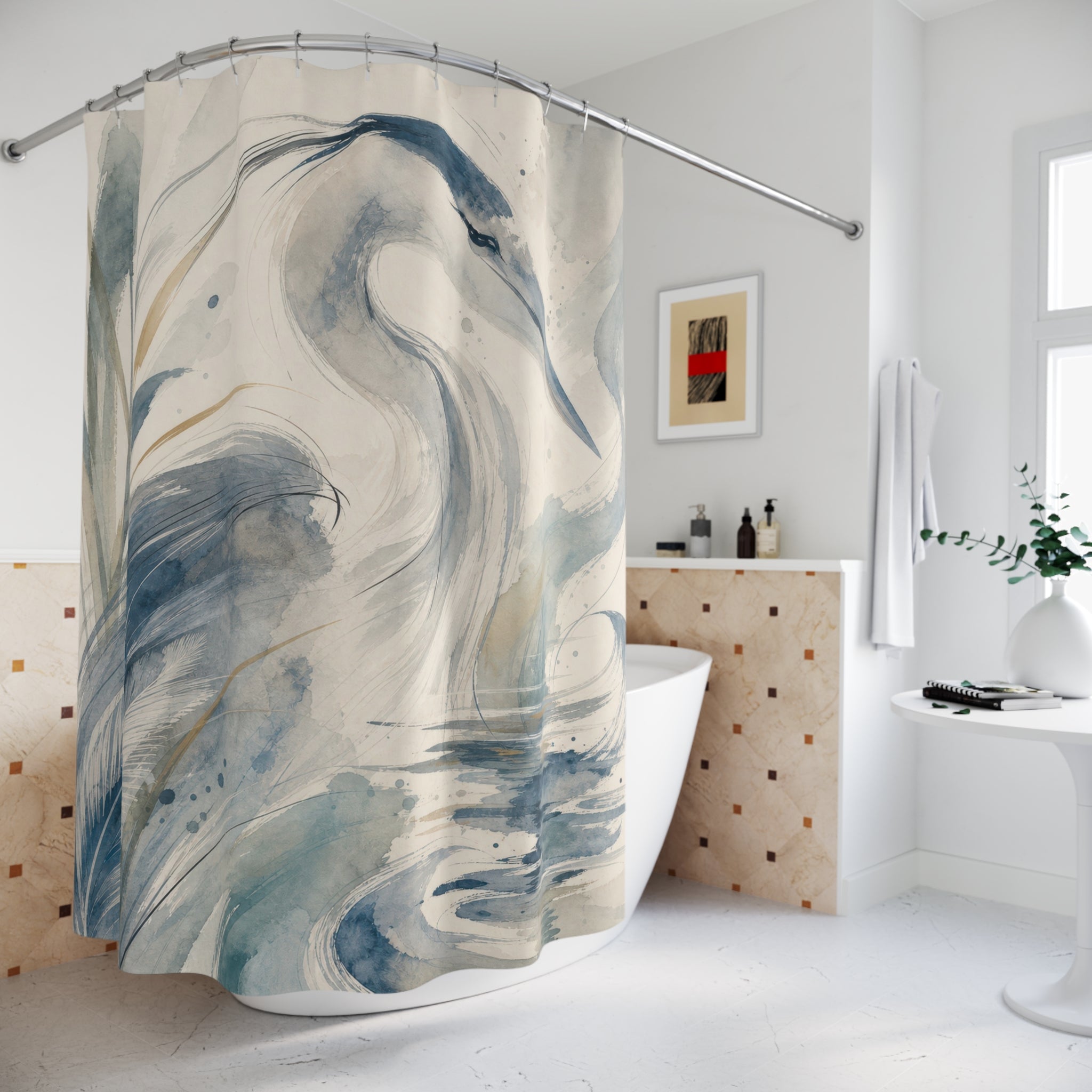 Heron Bird Watercolor Shower Curtain