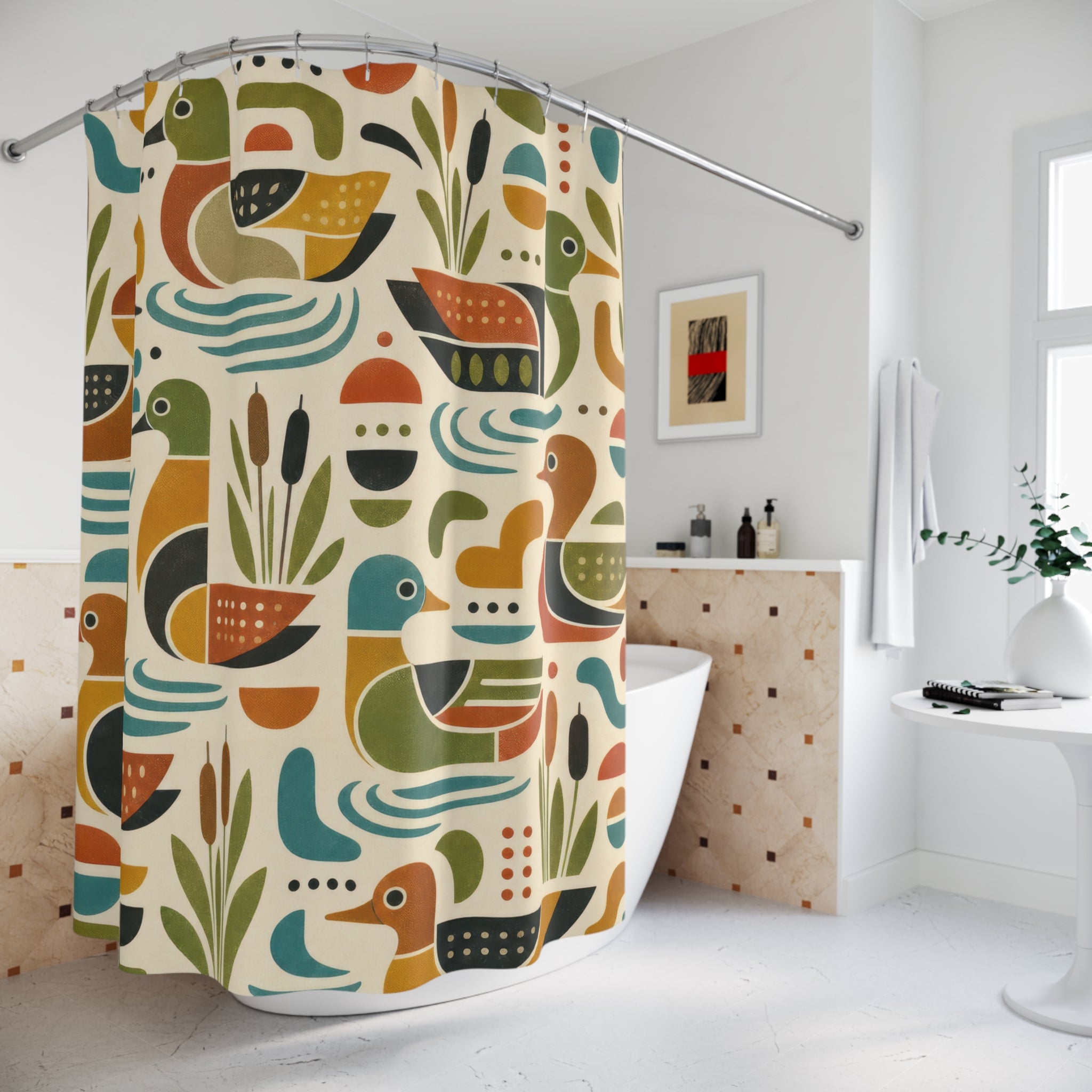 Retro Geometric Duck Shower Curtain