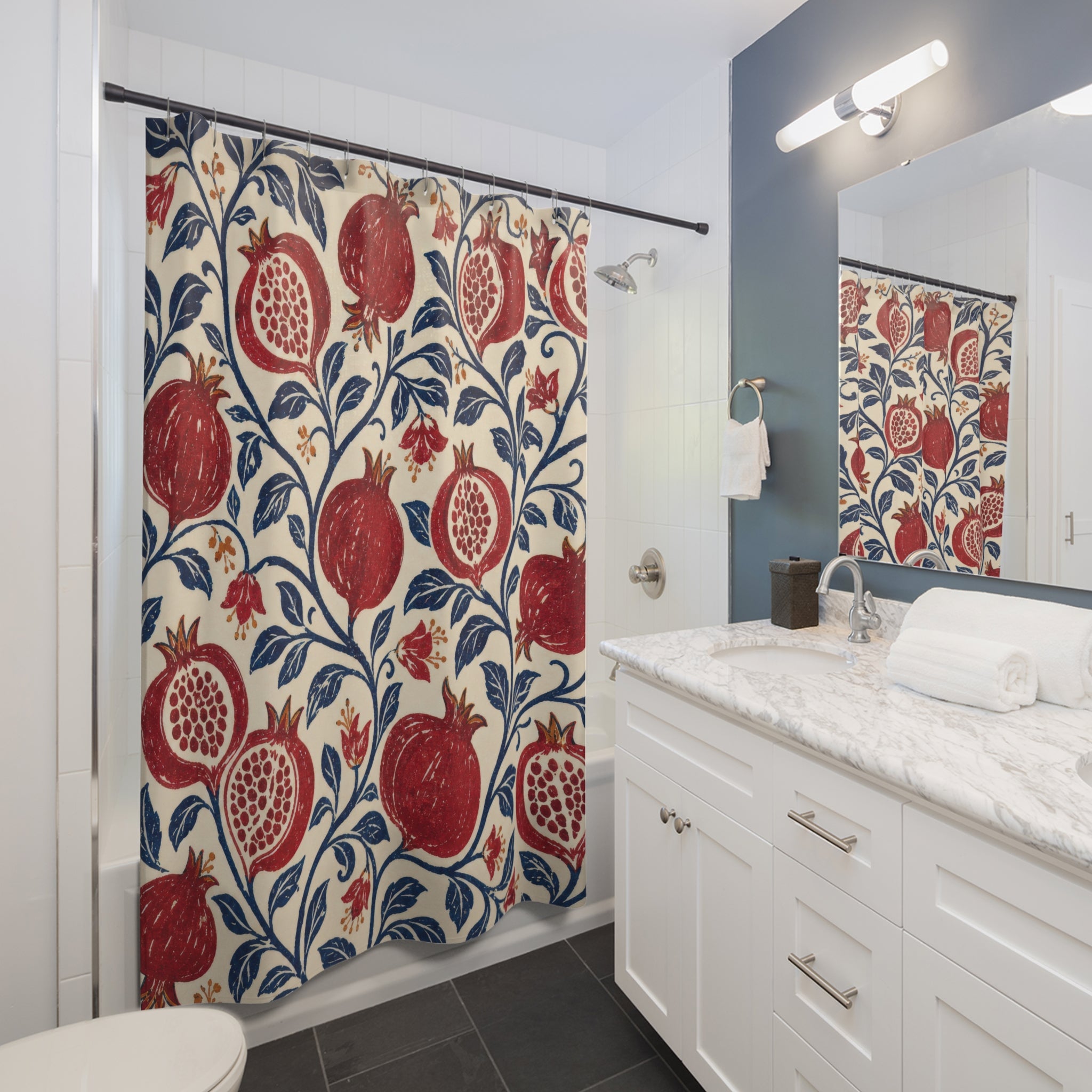 Terracotta Pomegranate Block Print Shower Curtain