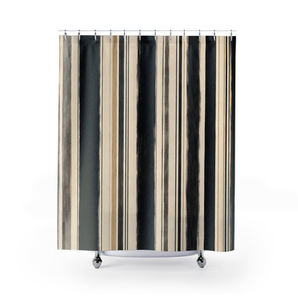 Beige Ivory Brush Stripe Shower Curtain