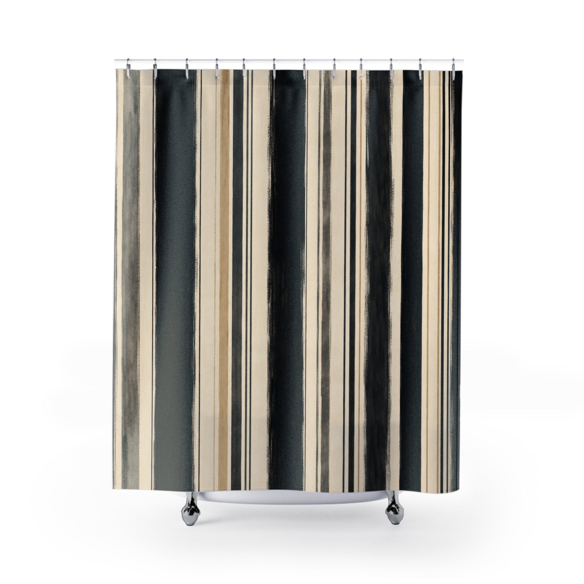 Beige Ivory Brush Stripe Shower Curtain