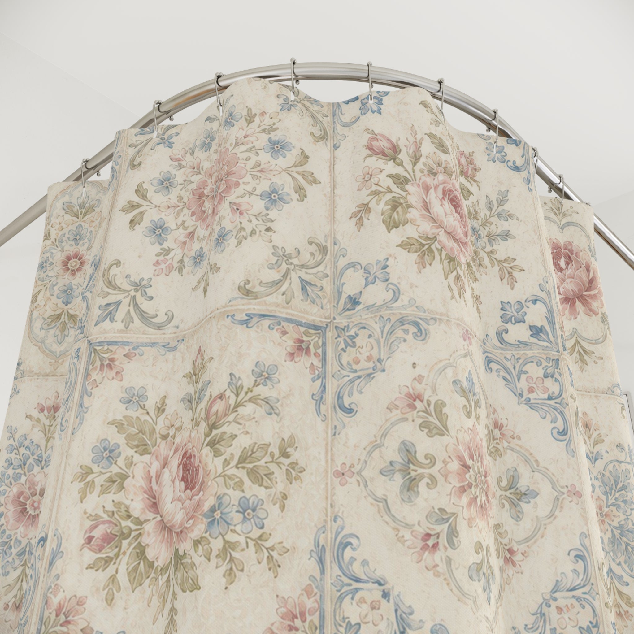 Shabby Chic Pink Rose Patchwork Shower Curtain