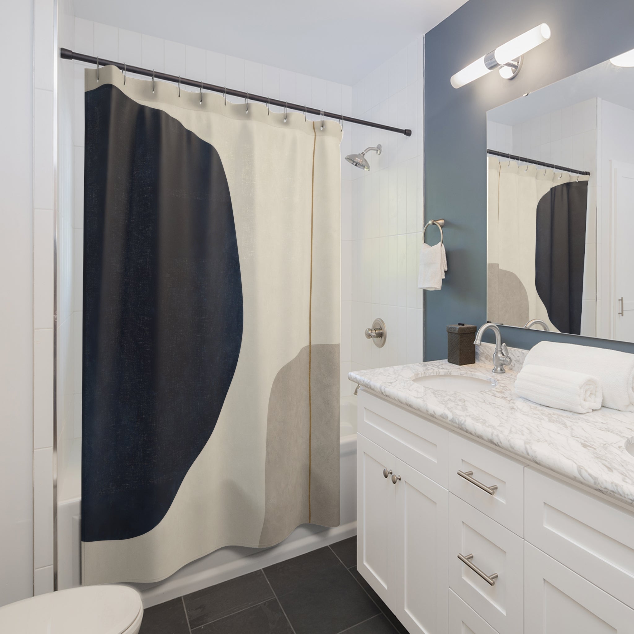 Beige Gray Modern Navy Shower Curtain: Beige Gray Modern Showe