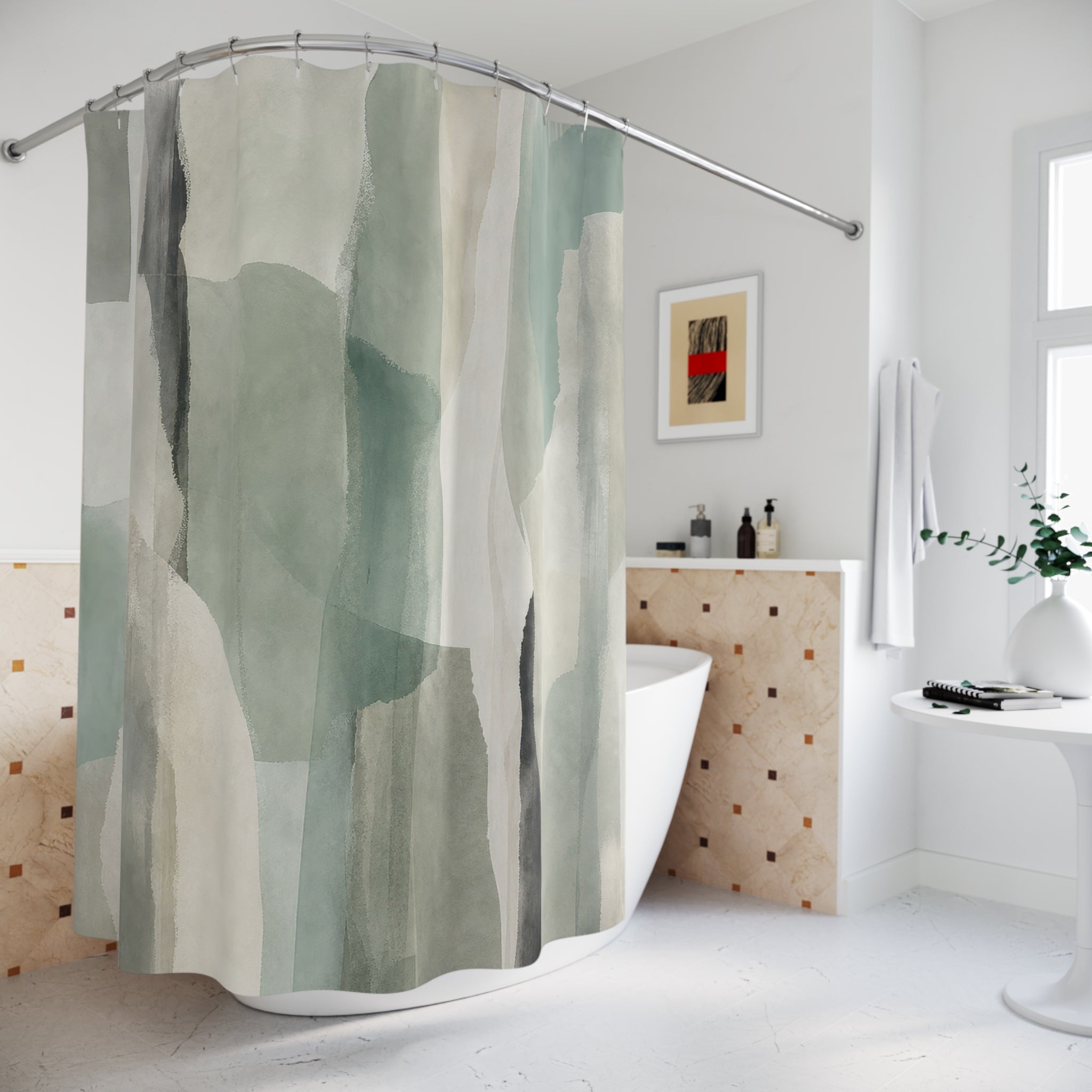 Sage Gray Watercolor Abstract Shower Curtain