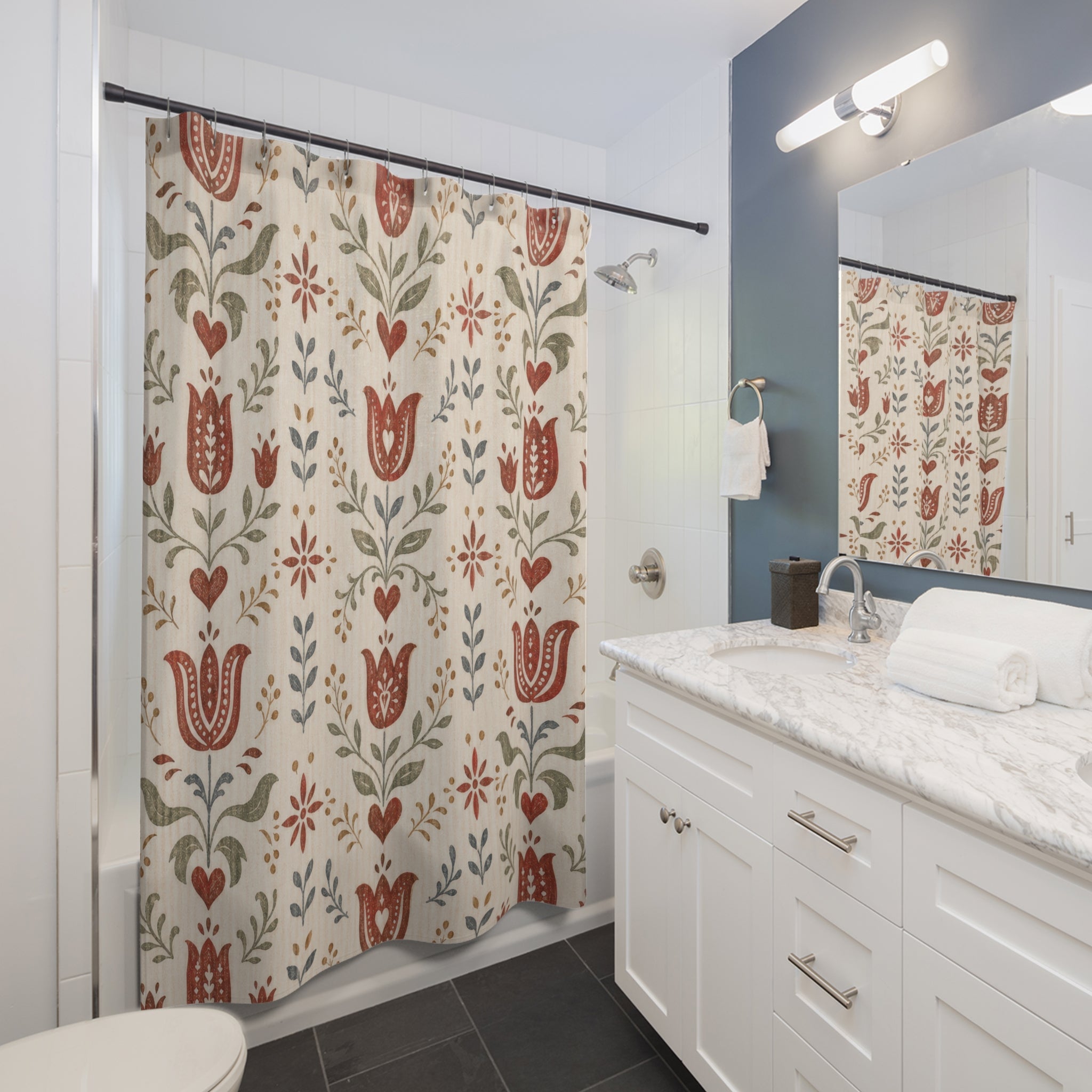Swedish Folk Floral Shower Curtain