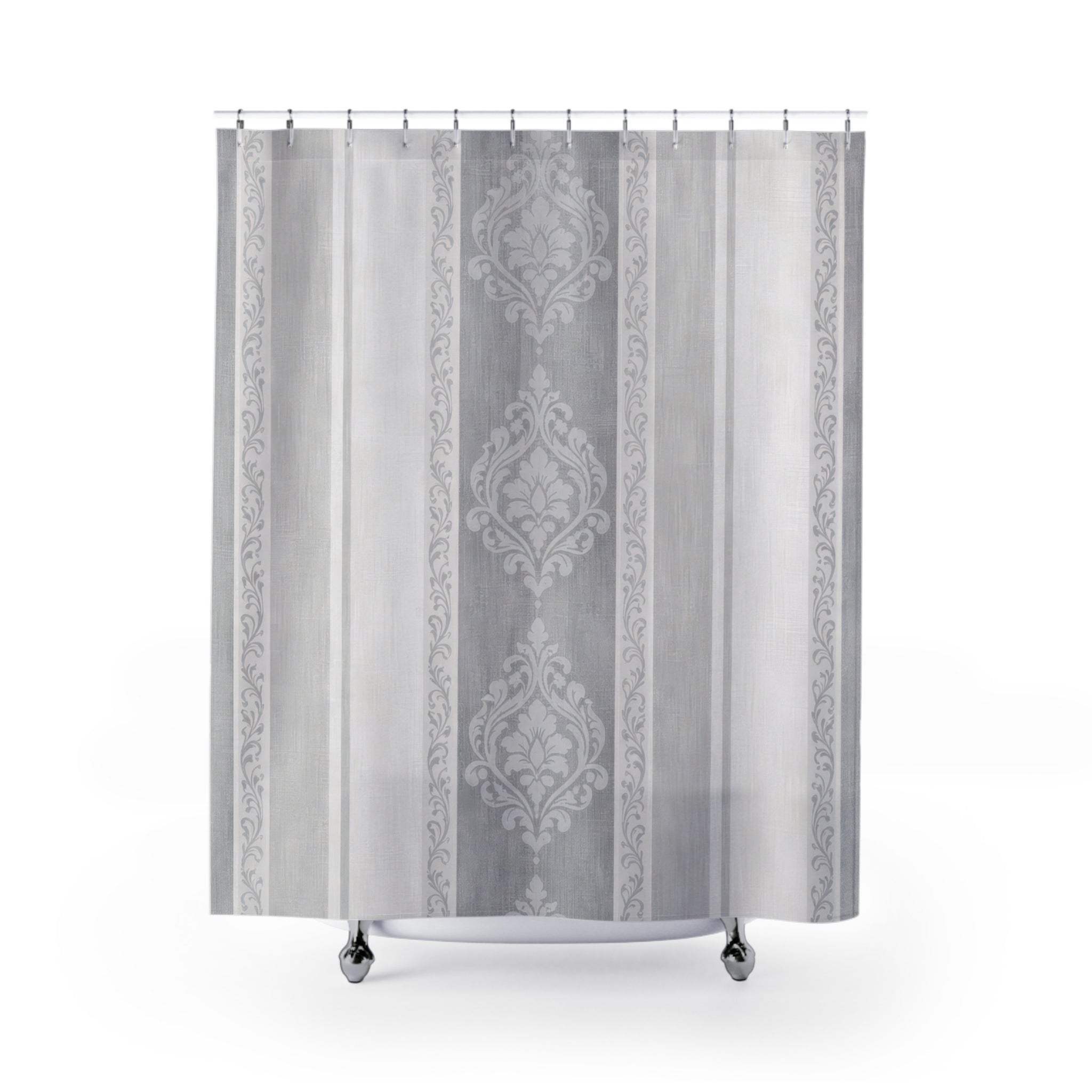 Elegant Damask Shower Curtain – Grey and White