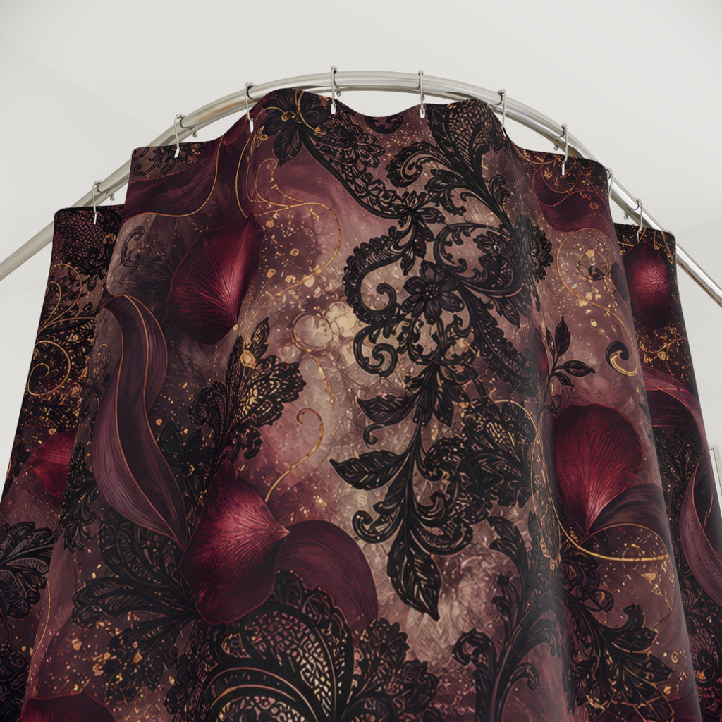 Moody Rose Floral Burgundy Lace Shower Curtain