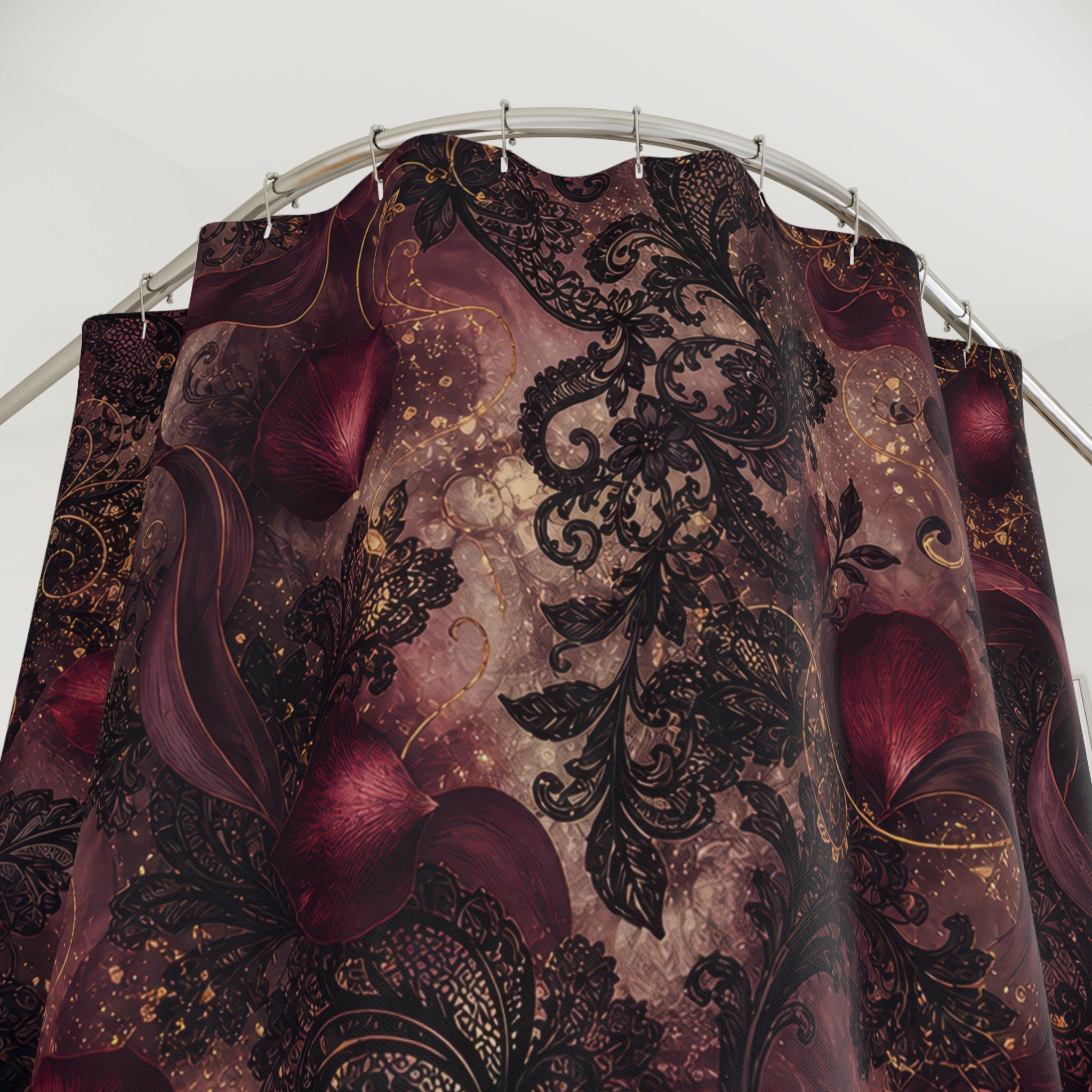 Moody Rose Floral Burgundy Lace Shower Curtain