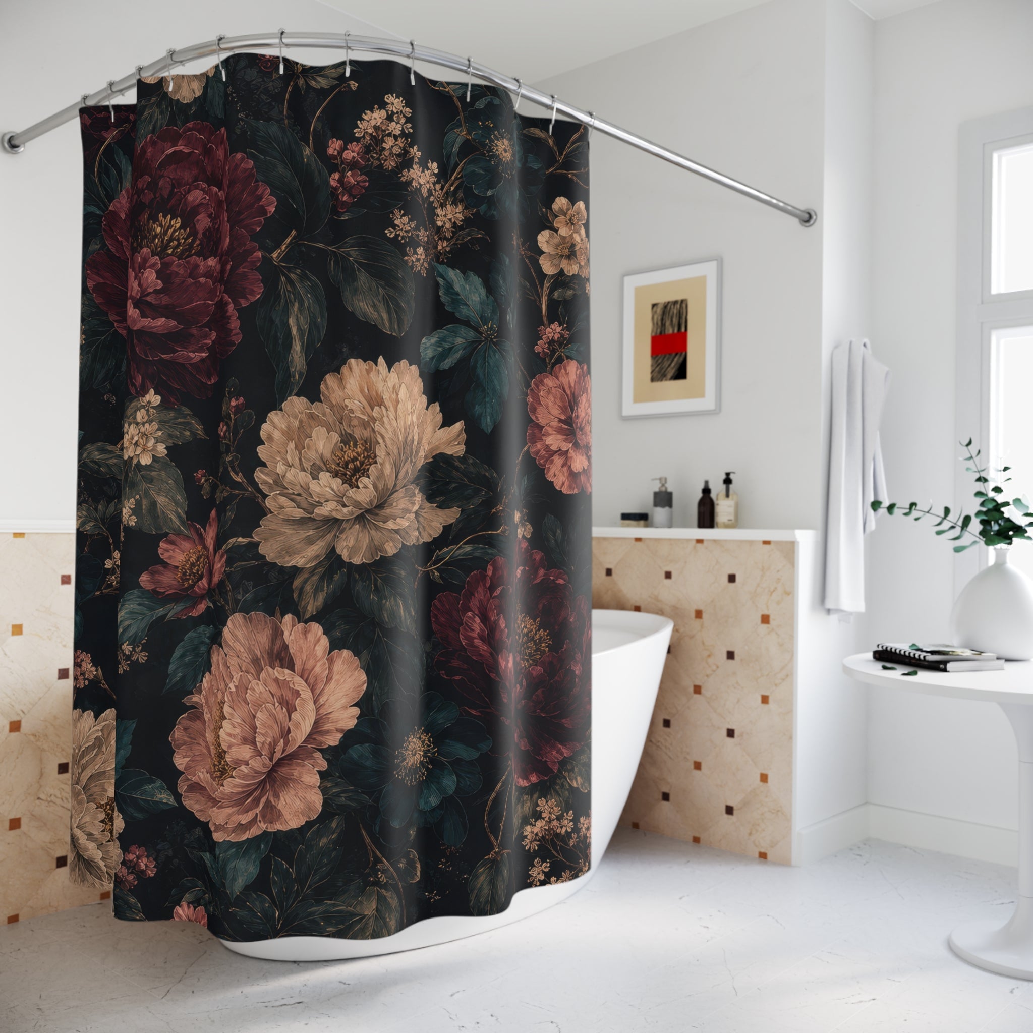 Dark Floral Shower Curtain