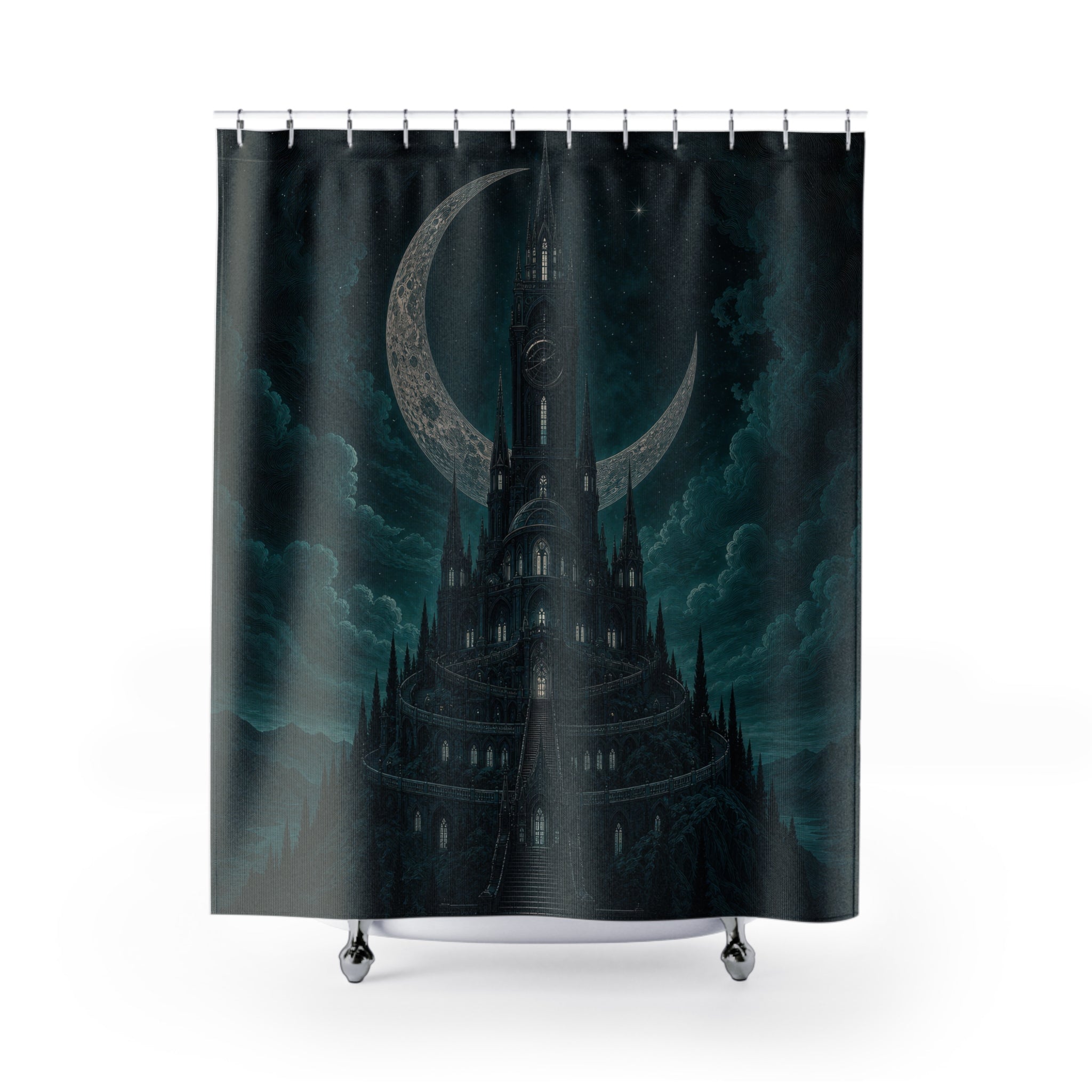 Teal Gothic Observatory Shower Curtain