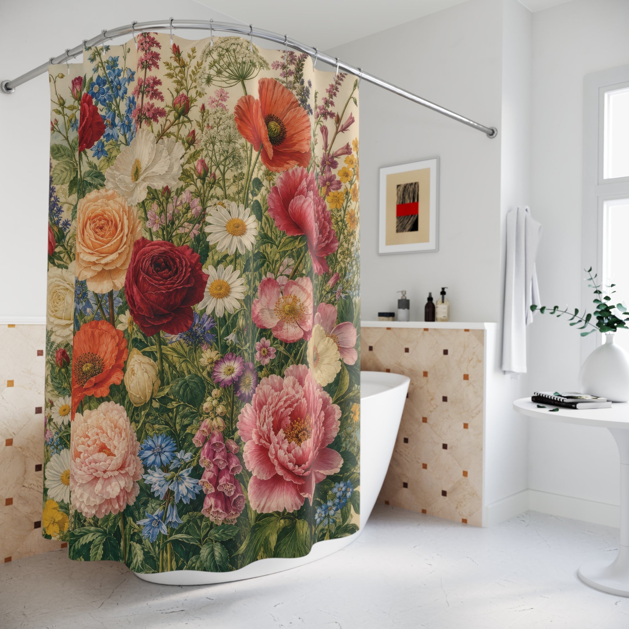 Botanical Floral Shower Curtain: Vintage Flower Garden