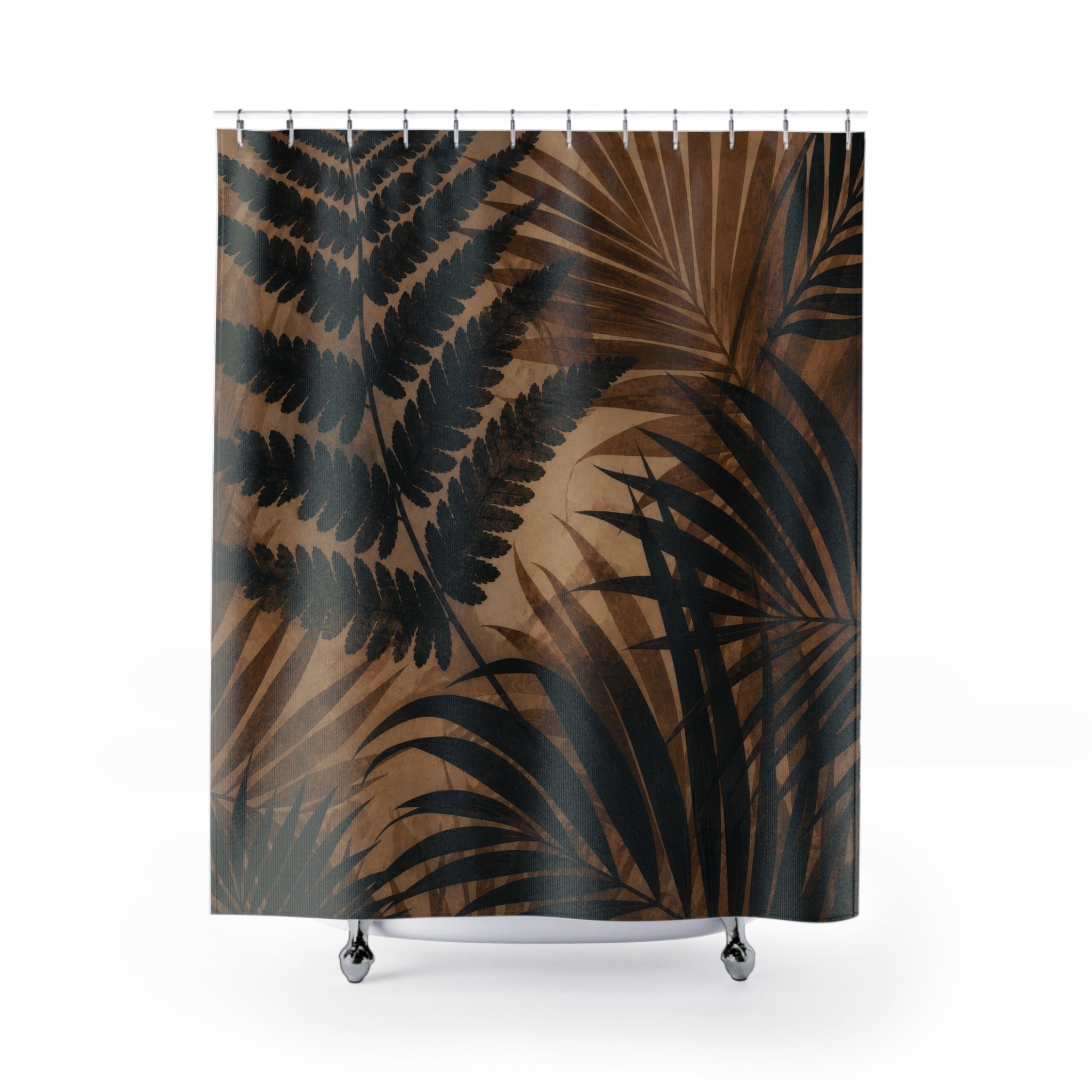 Black Brown Tropical Botanical Shower Curtain