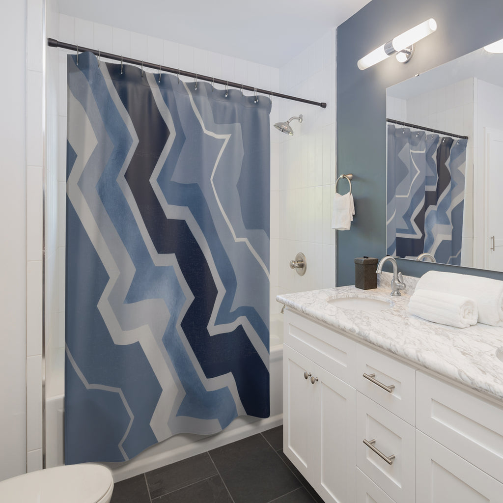 Blue and Grey Chevron Zigzag Shower Curtain