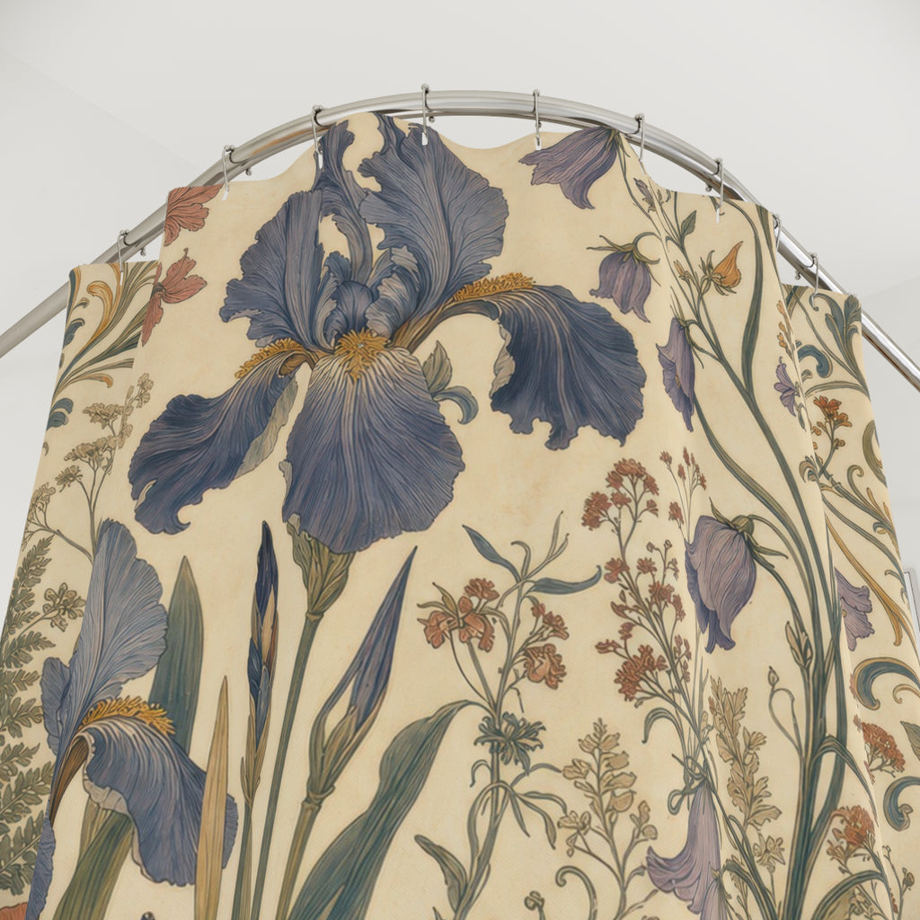 Emerald Art Nouveau Wildflower Shower Curtain