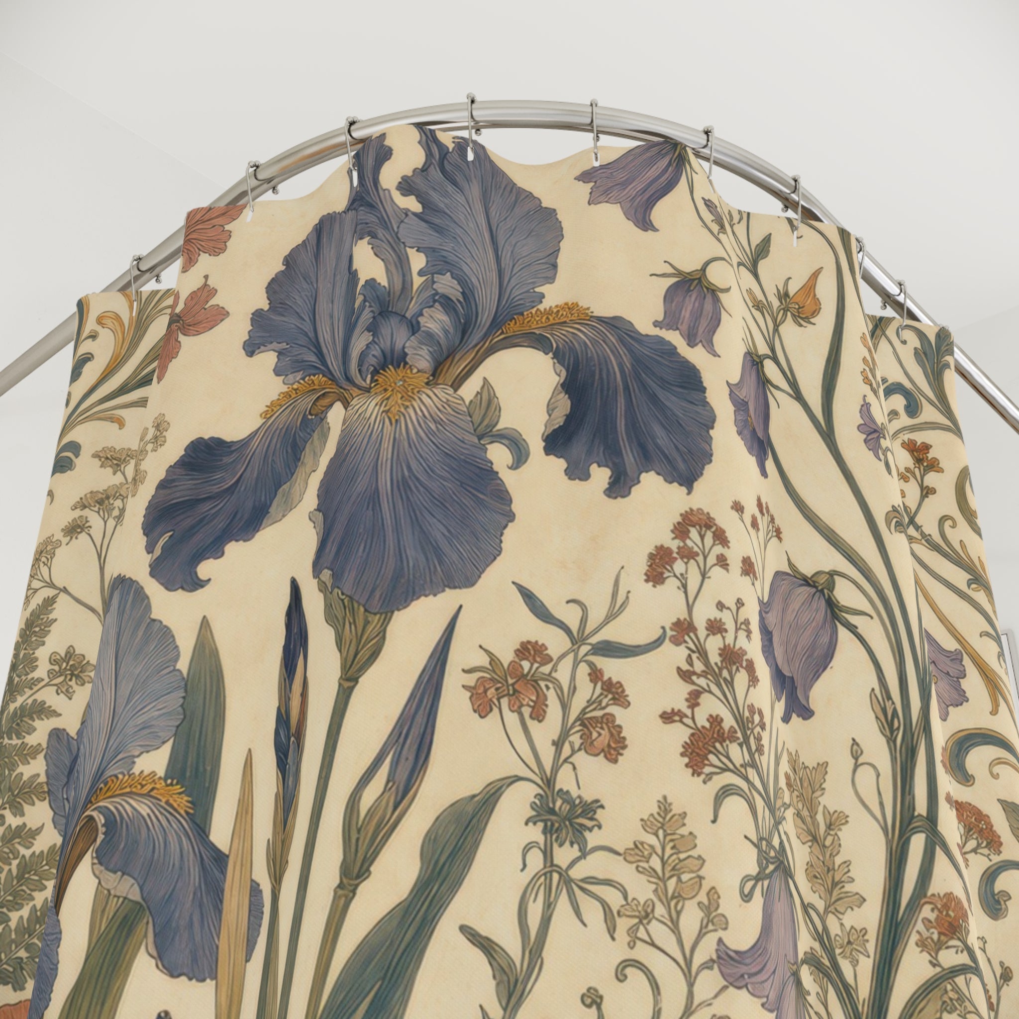 Emerald Art Nouveau Wildflower Shower Curtain