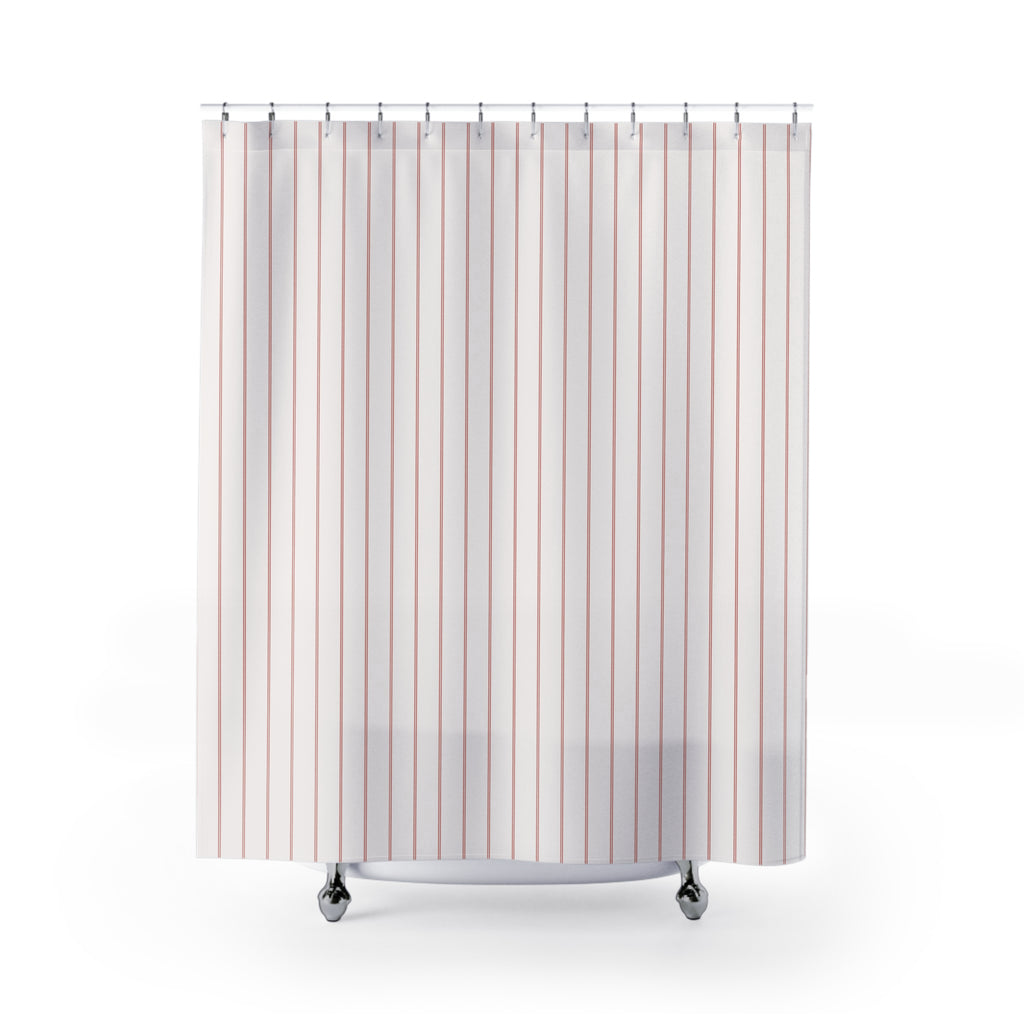 Red & White Double Pinstripe Shower Curtain – Elegant