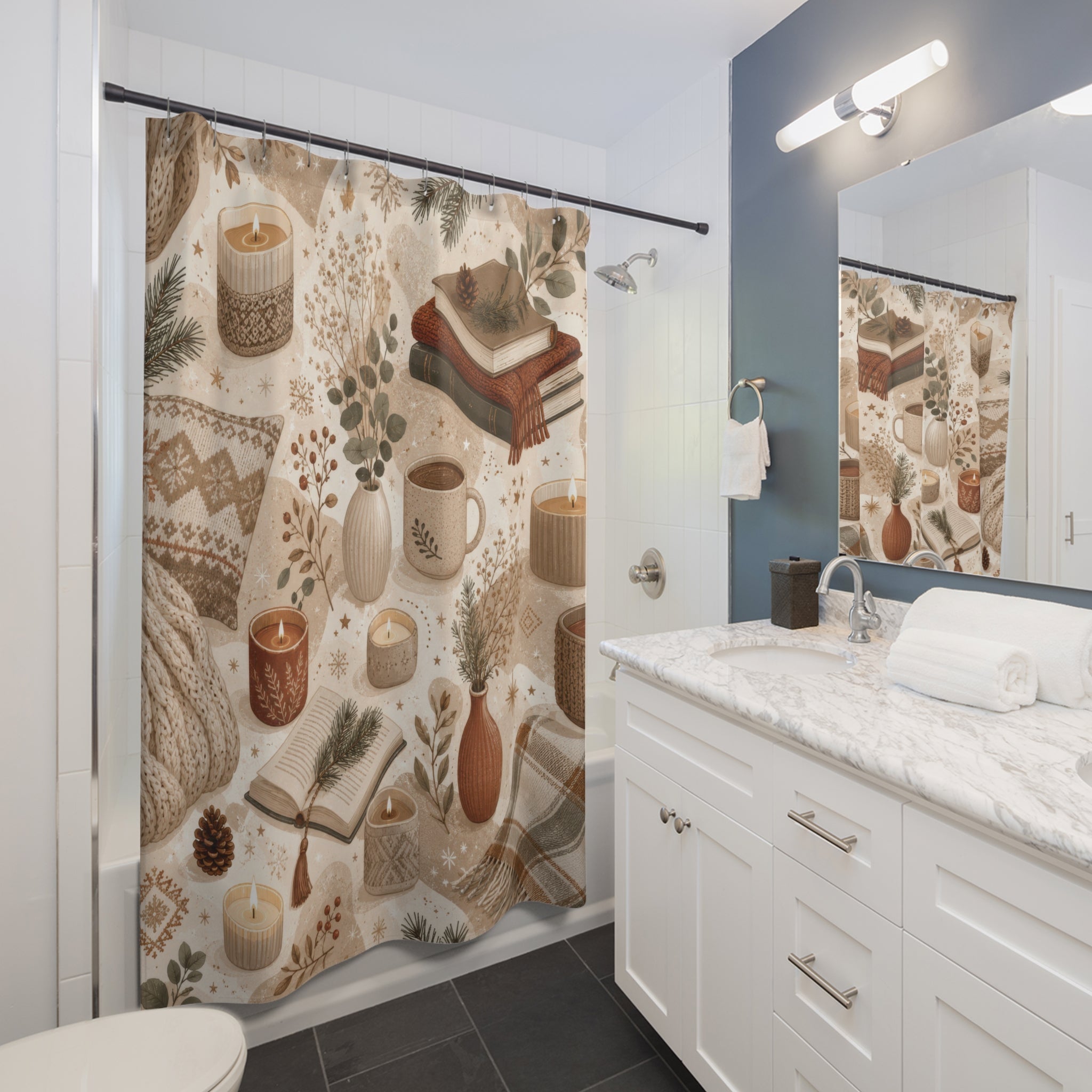 Beige Hygge Books Shower Curtain