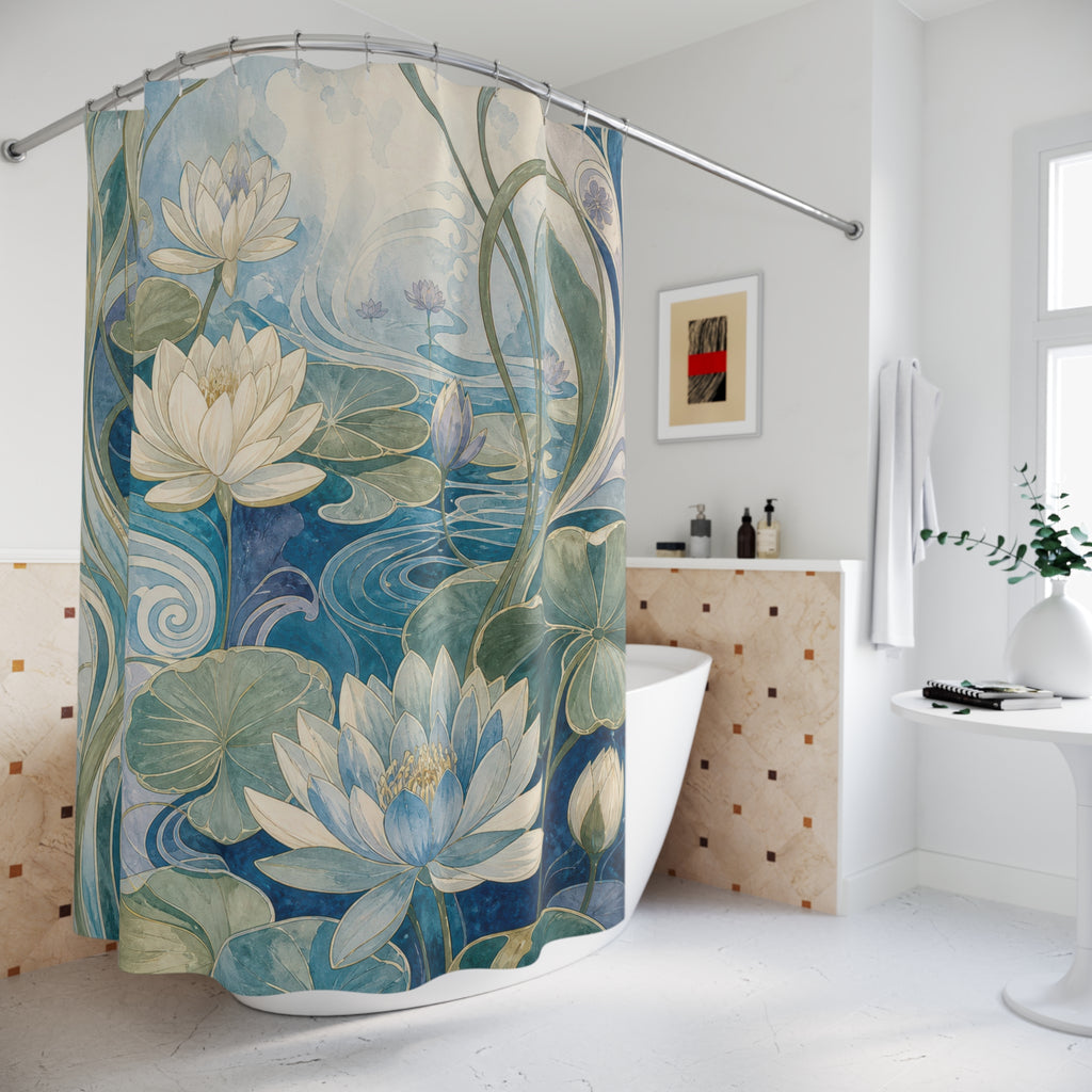 Blue Green Lily Pond Shower Curtain