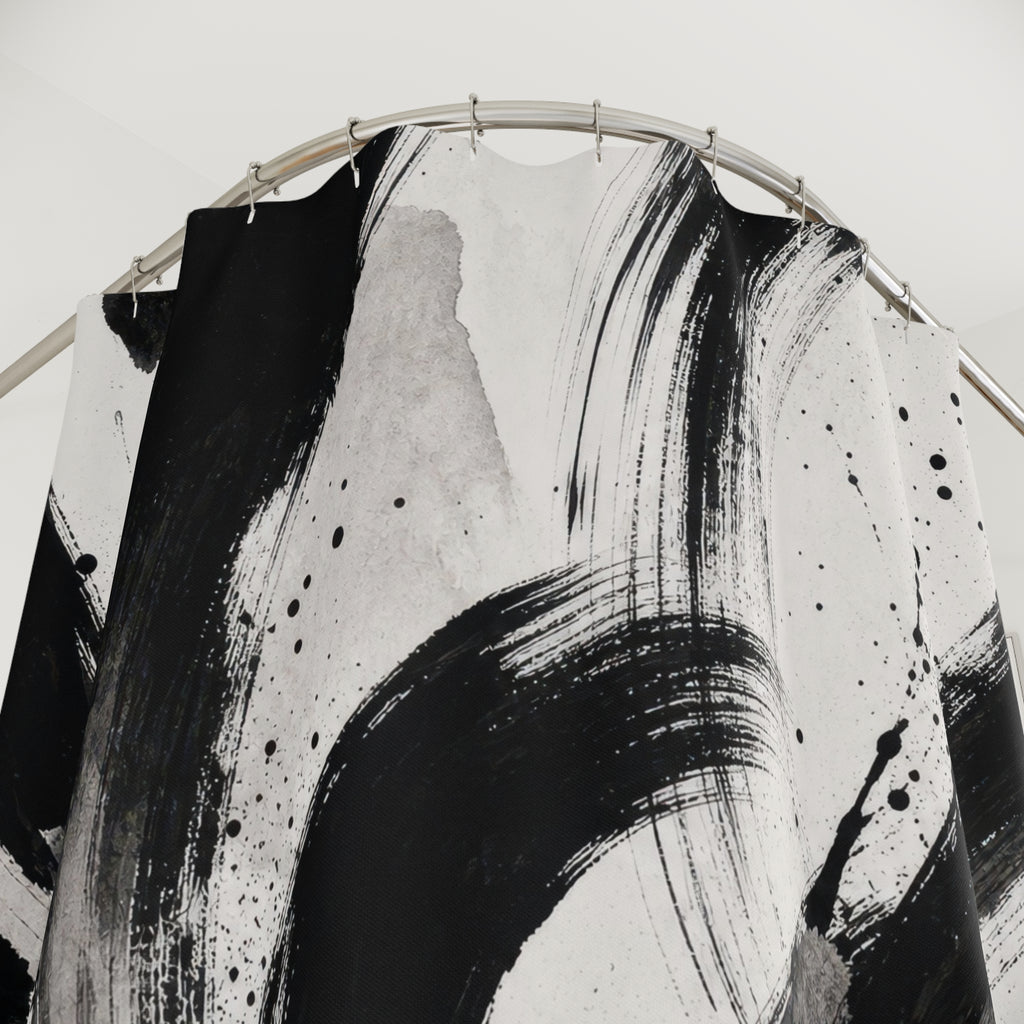 Black White Brush Stroke Shower Curtain