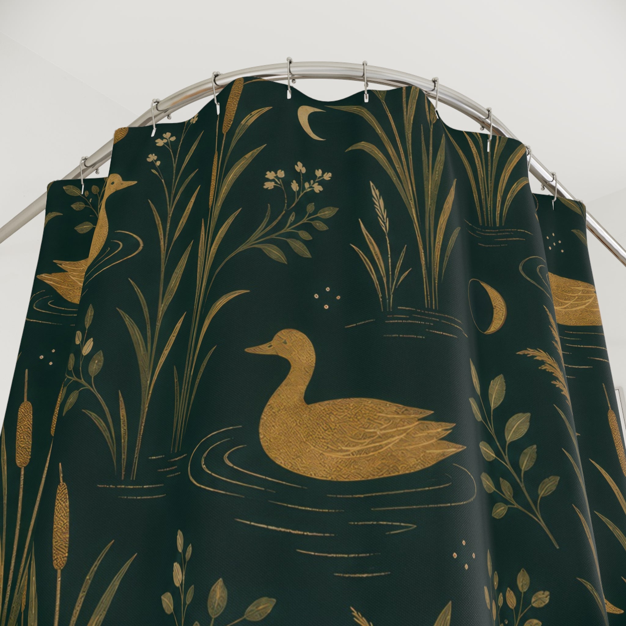 Dark Green Gold Duck Shower Curtain