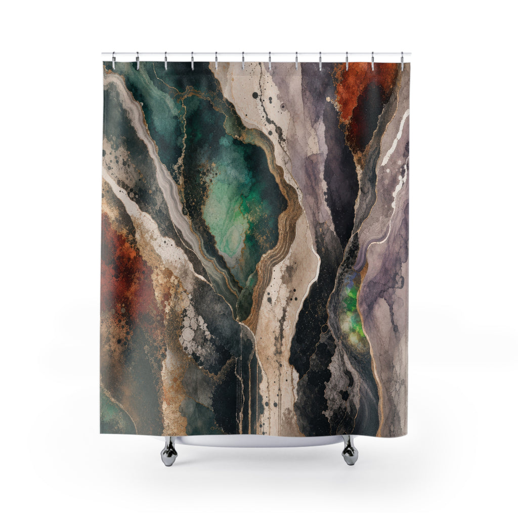 Teal Rust Marble Stone Shower Curtain
