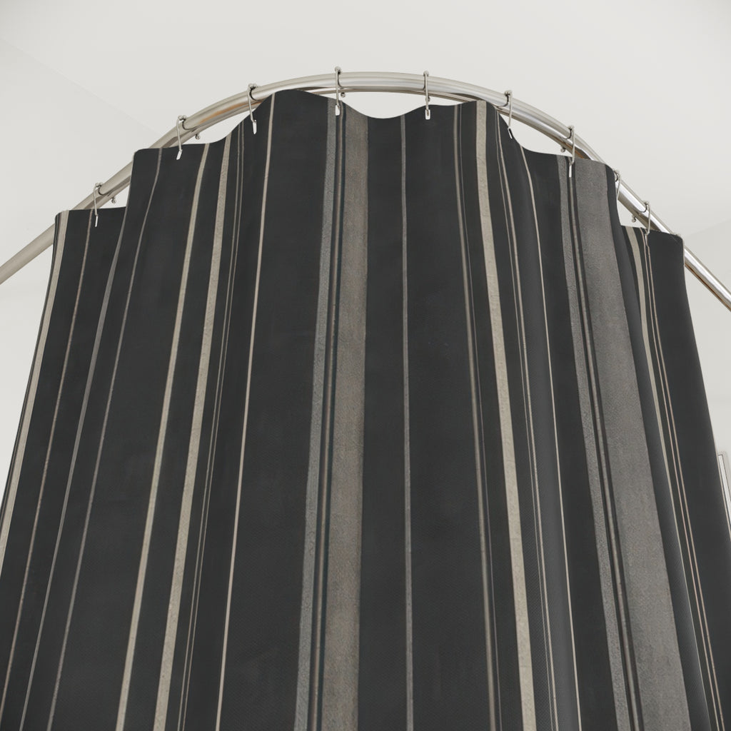 Dark Charcoal Pinstripe Shower Curtain, Charcoal Black Classic Bathroom Decor, Modern Stripe Bath Curtain, Guest Bath Decor, Home Decor
