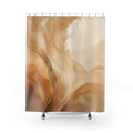Sweeping tan caramel and cream mineral plume abstraction shower curtain with full front view