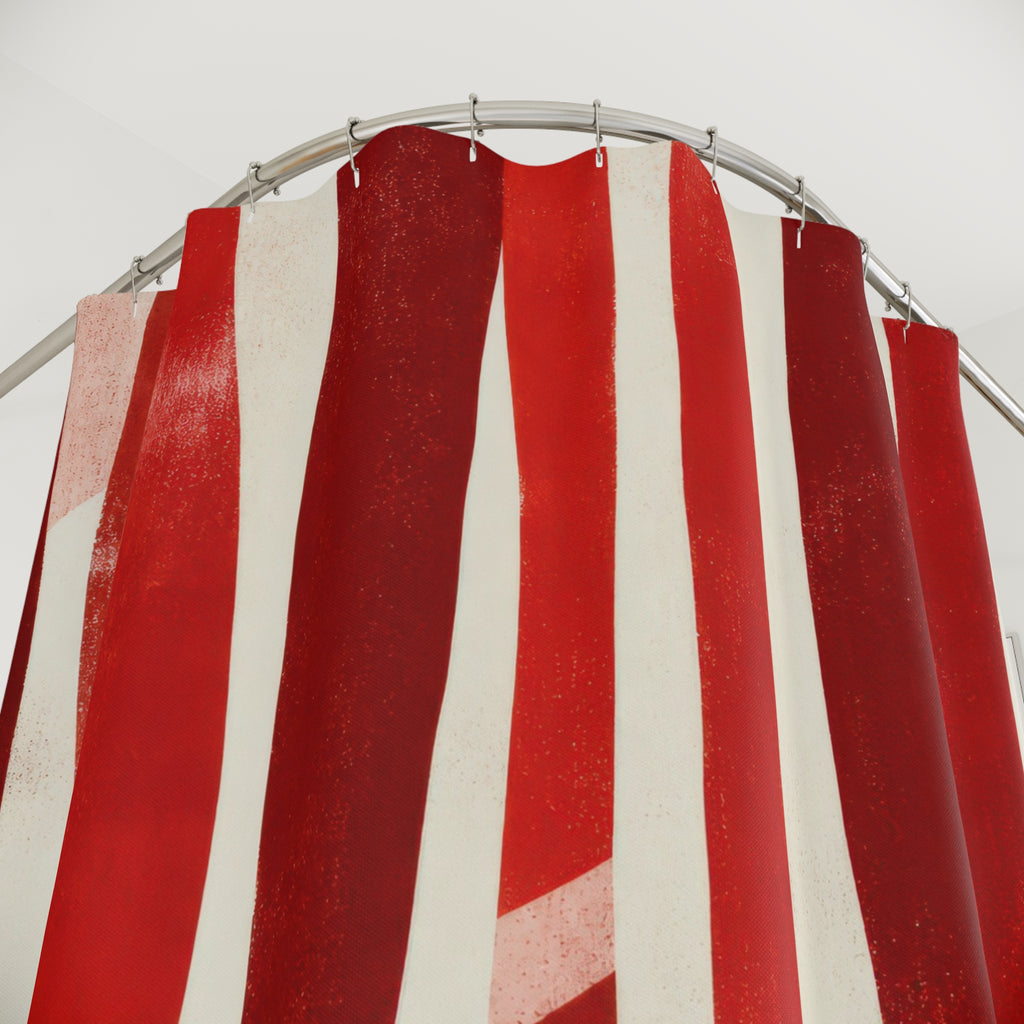 Red and White Striped Shower Curtain, Abstract Modern Stripe Bath Decor, Graphic Red White Art Curtain, Unusual Modern Guest Bathroom