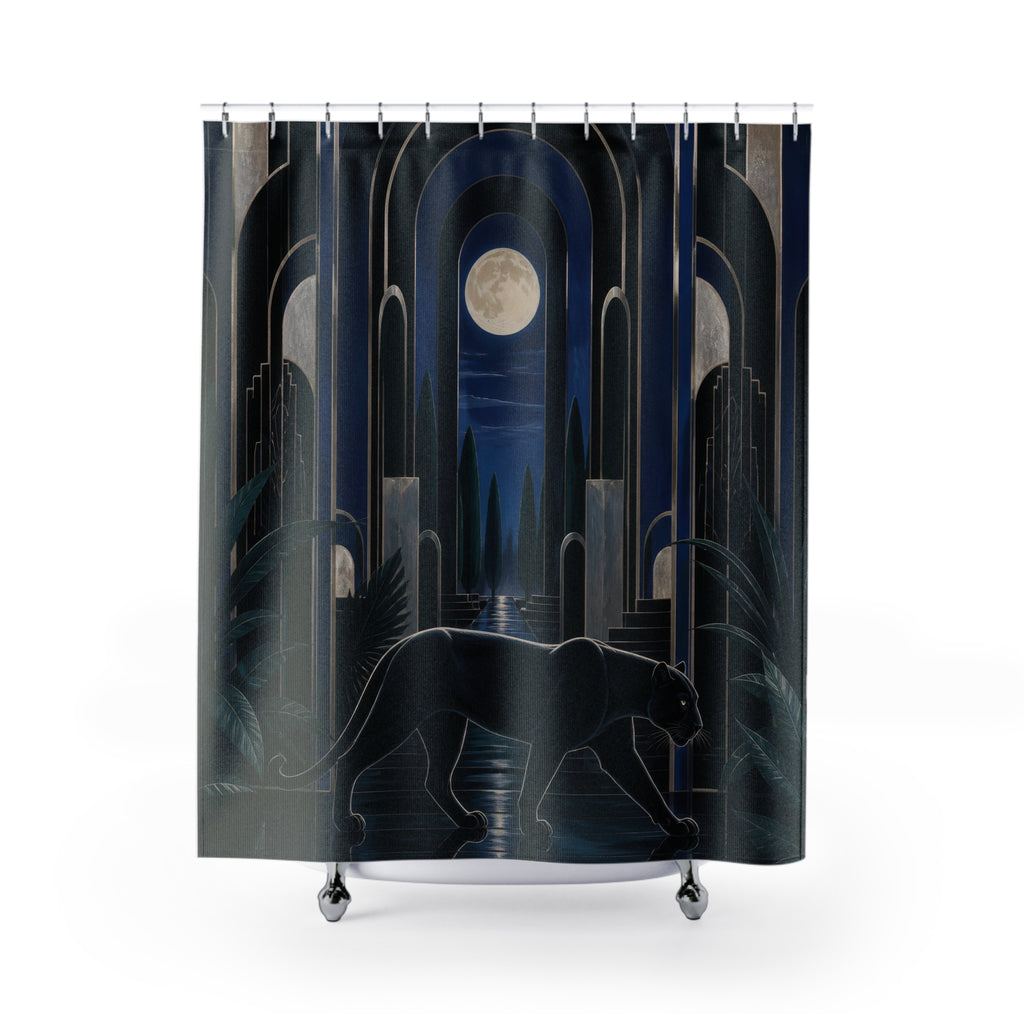 Moonlit Art Deco Panther Shower Curtain