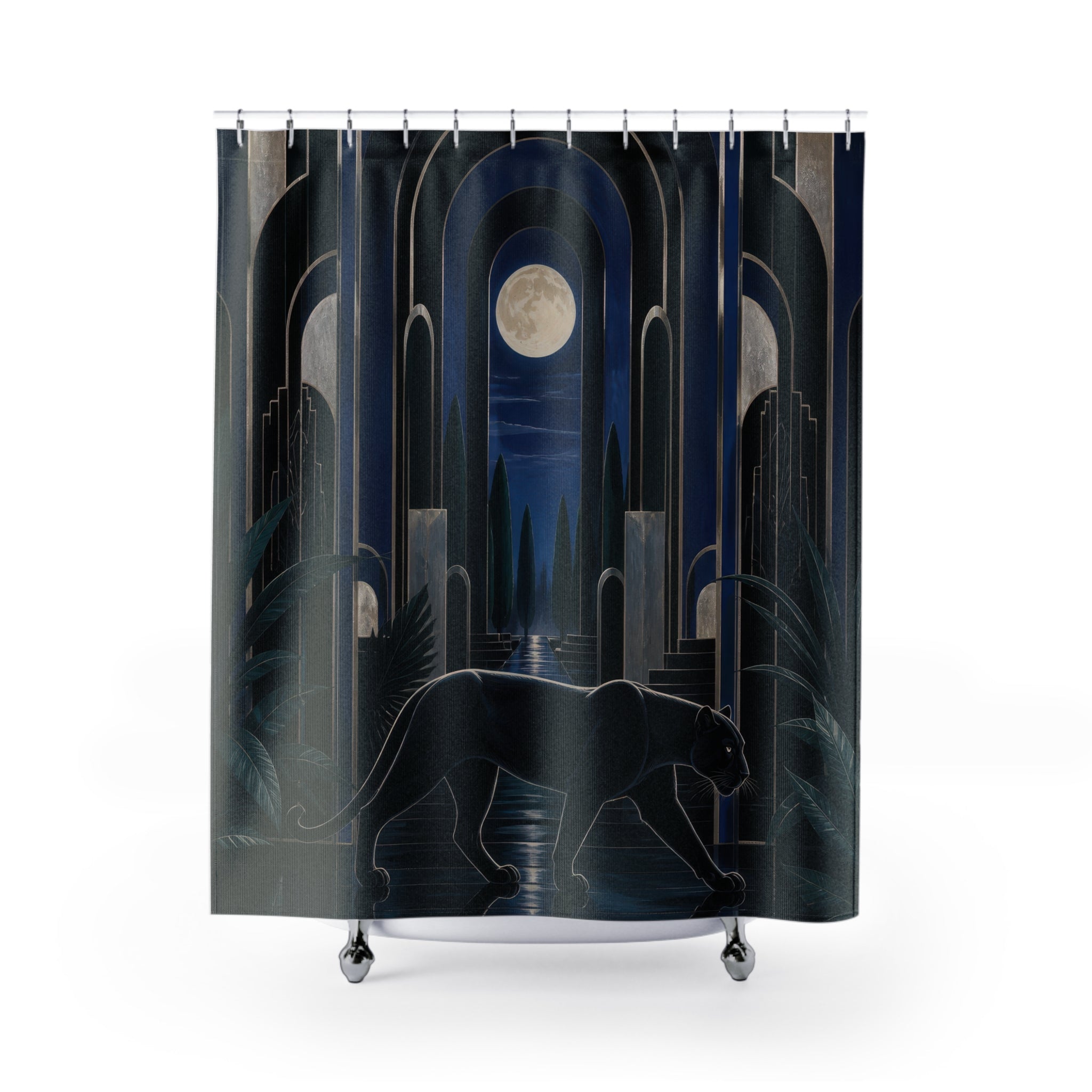 Moonlit Art Deco Panther Shower Curtain
