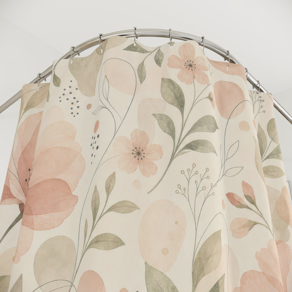 Peach Aesthetic Floral Shower Curtain