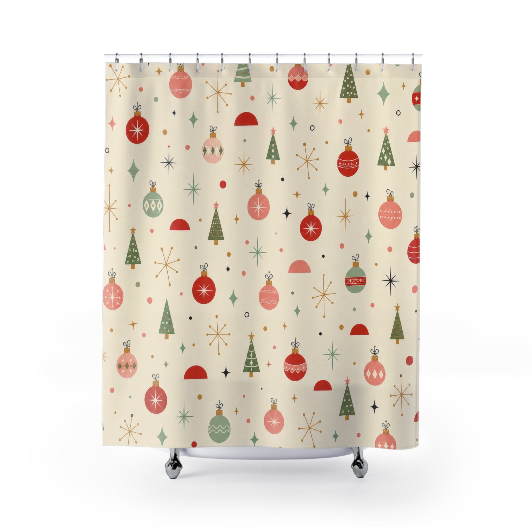 Retro Ornament Christmas Vintage Beige Cream Gold Shower Curtain