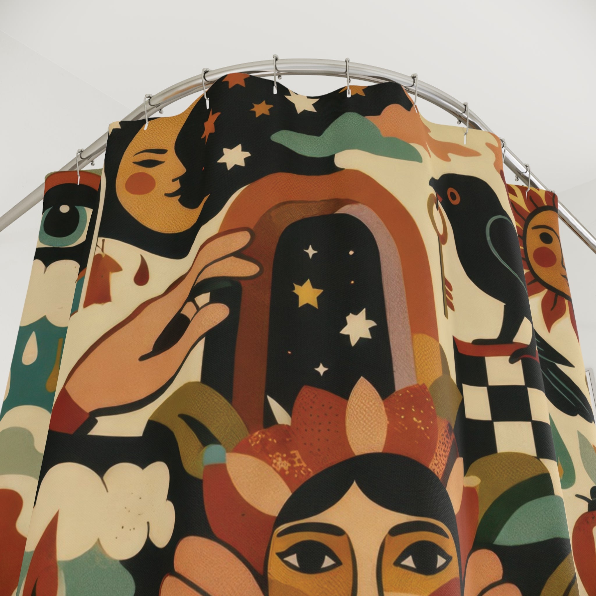 Surreal Sun and Moon Shower Curtain – Folk Art