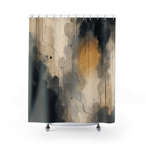 Abstract Noir Black and White shower curtain with full front view