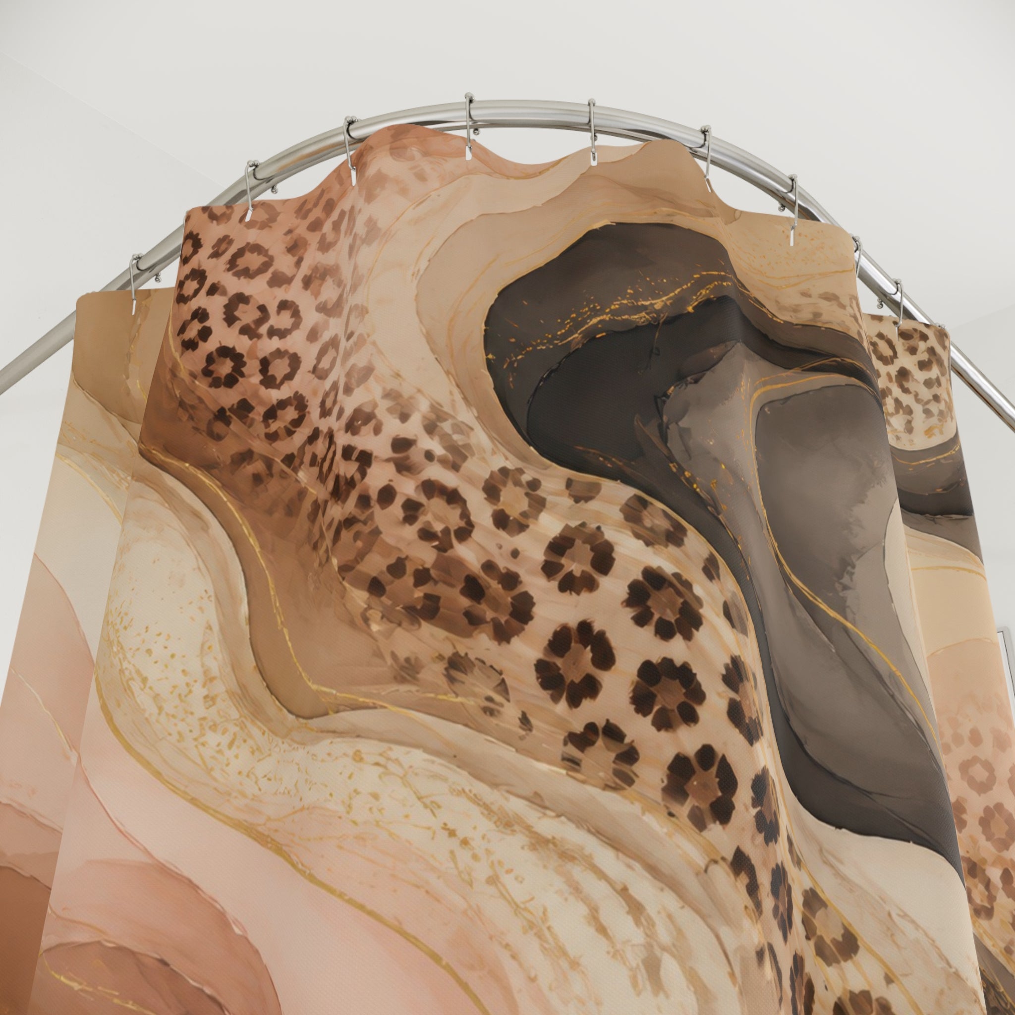 Cream Cocoa Marbled Leopard Shower Curtain