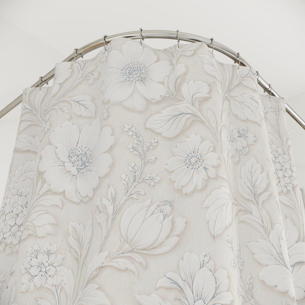 Farmhouse White Floral Shower Curtain