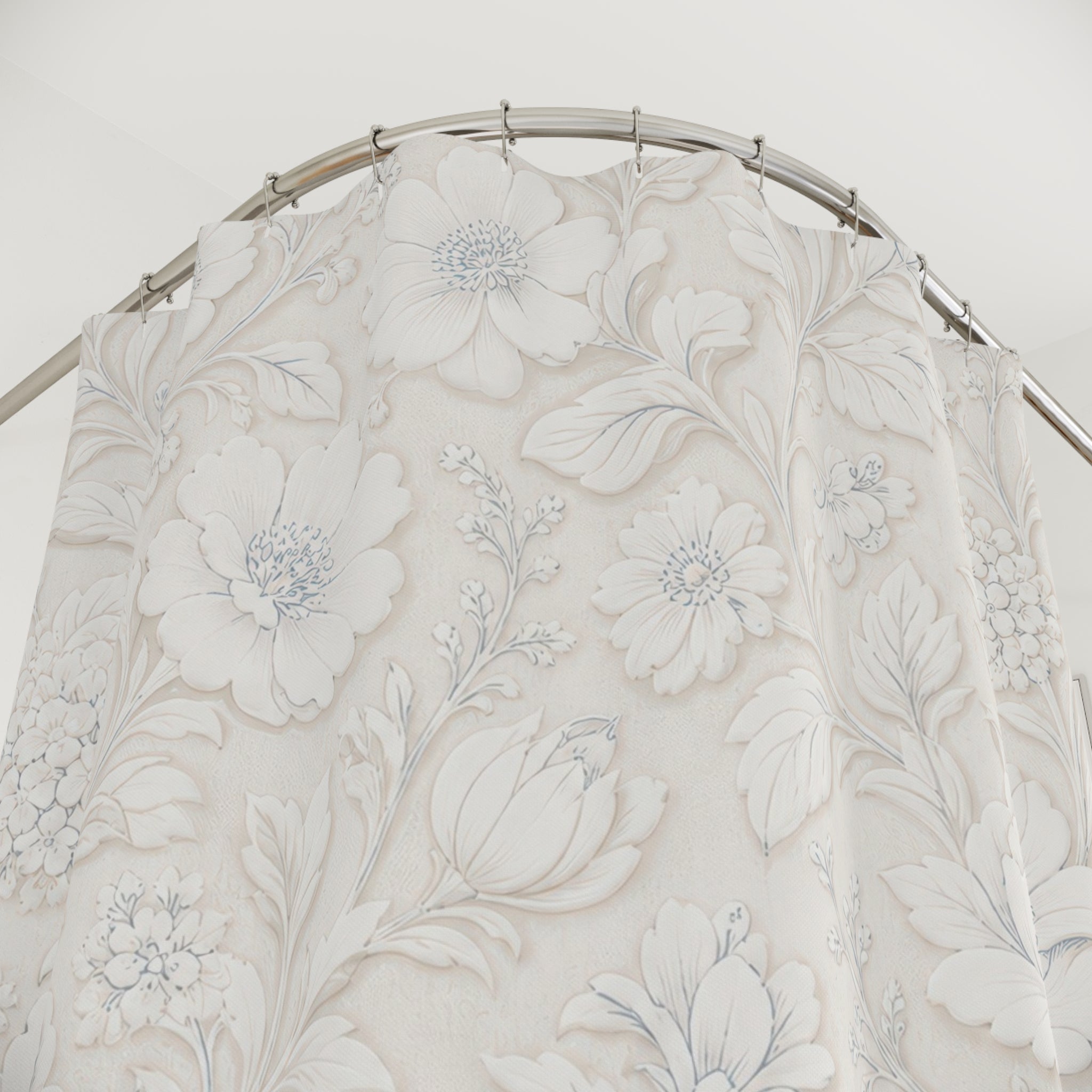 Farmhouse White Floral Shower Curtain