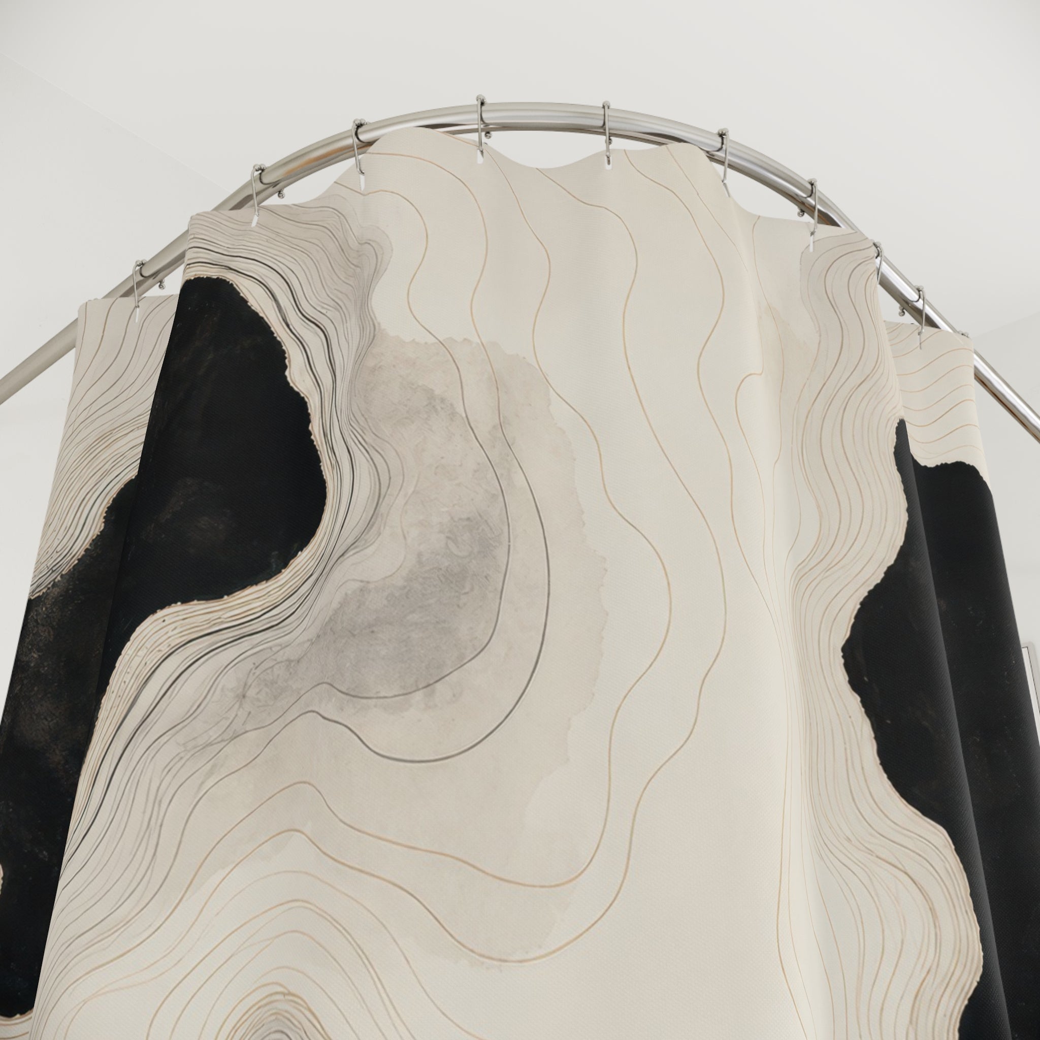 Cream Gray Topographic Black Abstract Shower Curtain
