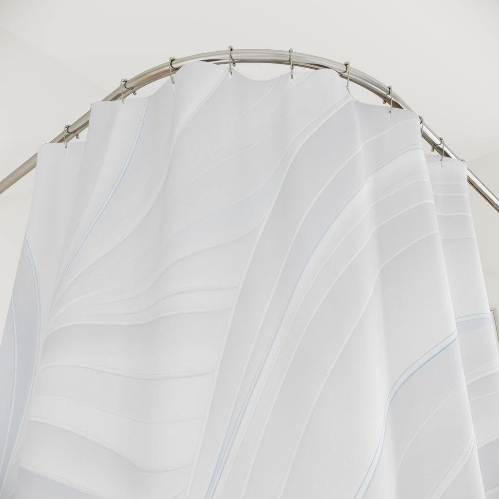White Shower Curtain, Modern Abstract Bath Decor, Soft Wave Pattern, Minimal Guest Bathroom Decor, Elegant Spa White Calm Decor Style
