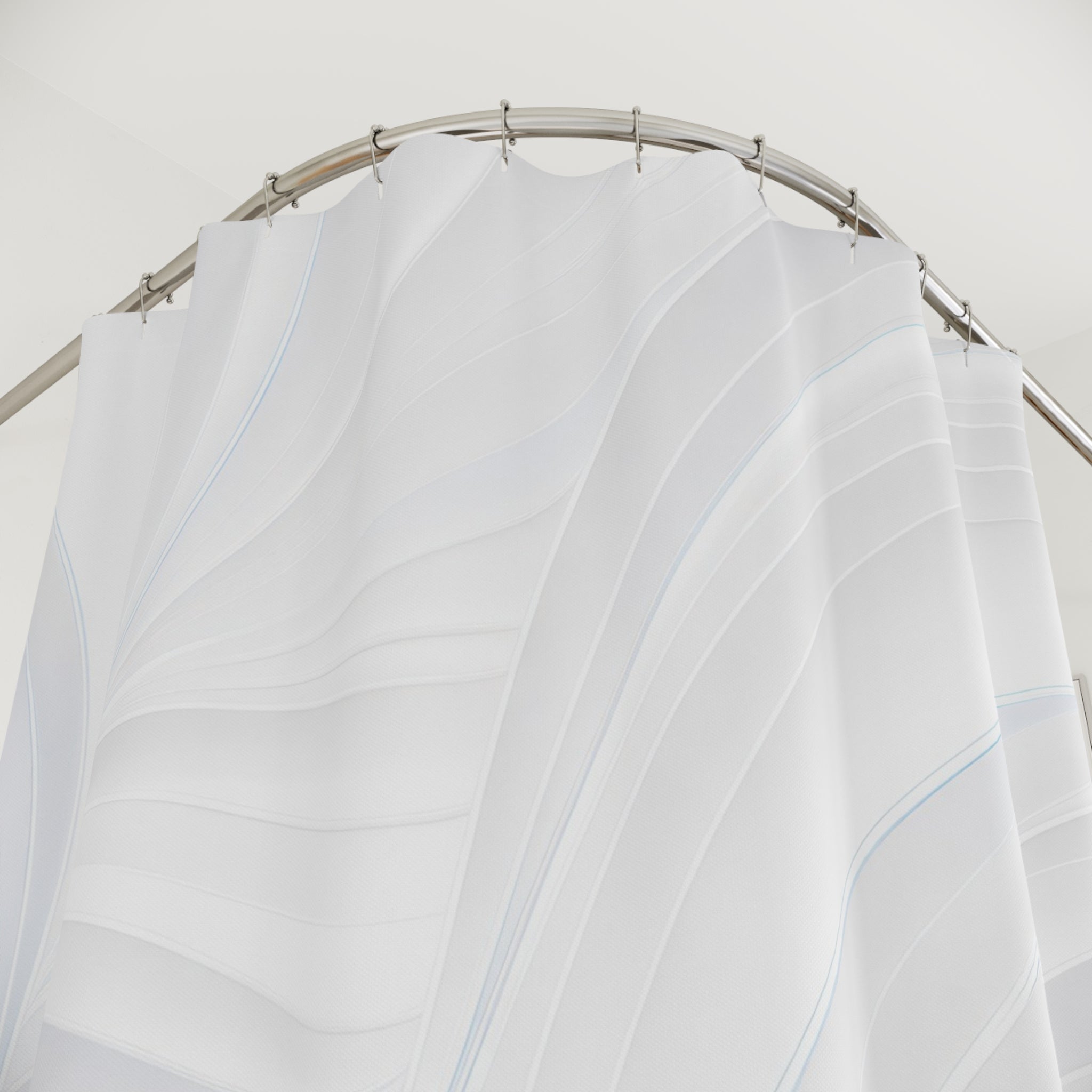 White Shower Curtain, Modern Abstract Bath Decor, Soft Wave Pattern, Minimal Guest Bathroom Decor, Elegant Spa White Calm Decor Style