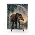 Tapir animal crossing jade rainforest water in silver rain shower curtain with full front view