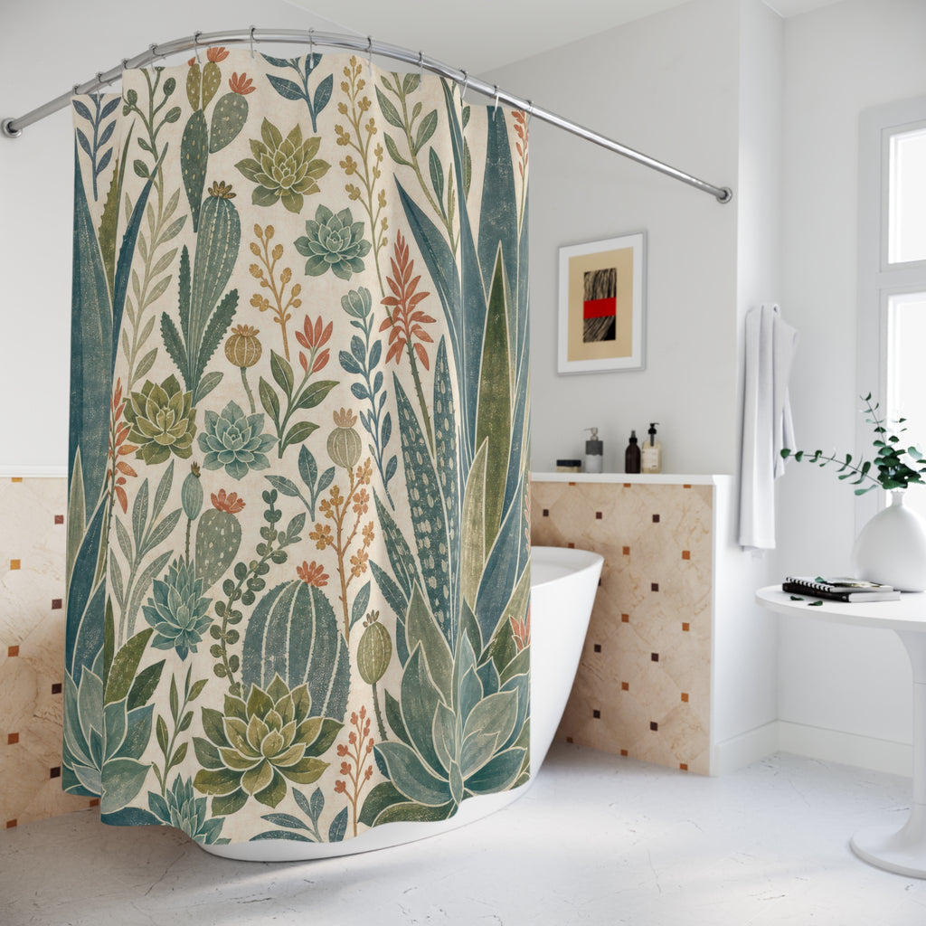 Succulent Cactus Green Botanical Shower Curtain