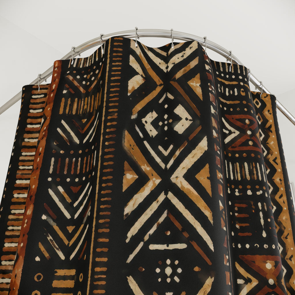 Mud Cloth Shower Curtain: Black Ivory Brown Geometric