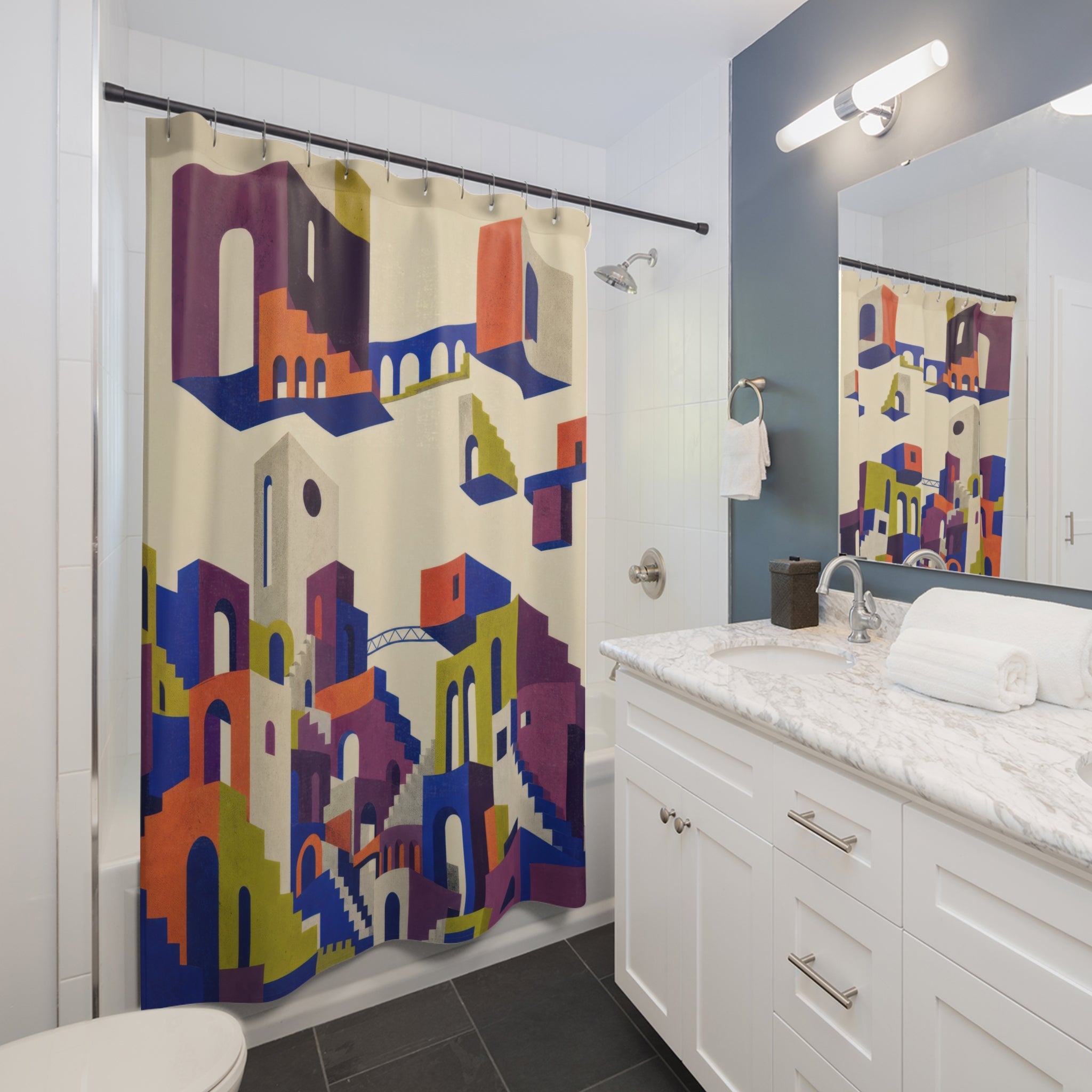 Cantilever City Mid Century Modern Shower Curtain